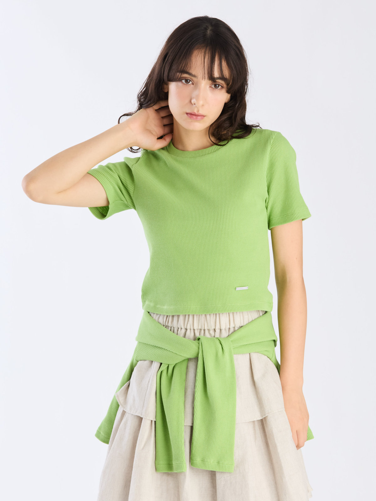 To b. by agnès b. 【Outlet】ワッフル コンパクト 半袖 Tシャツ グリーン