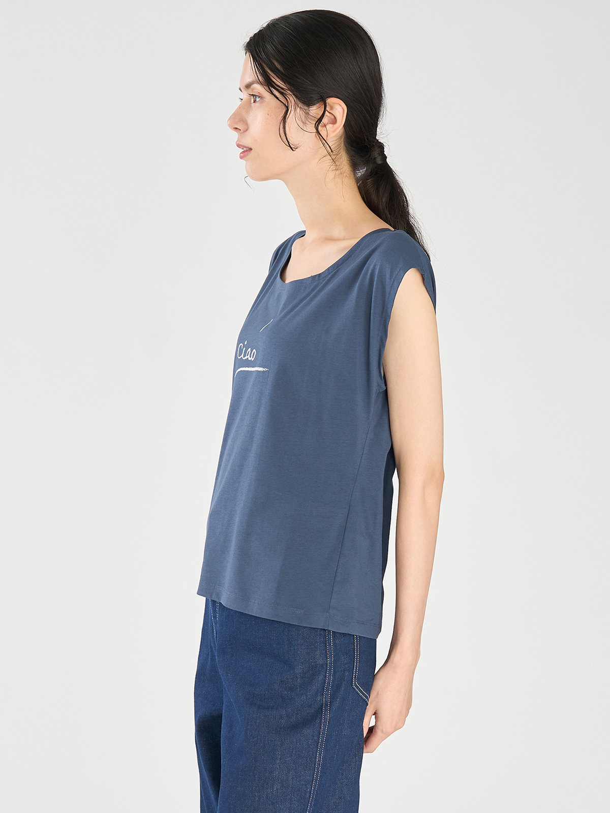 FEMME ウィメンズ メッセージプリント コットン 半袖 Tシャツ "Ciao" ブルー系その他