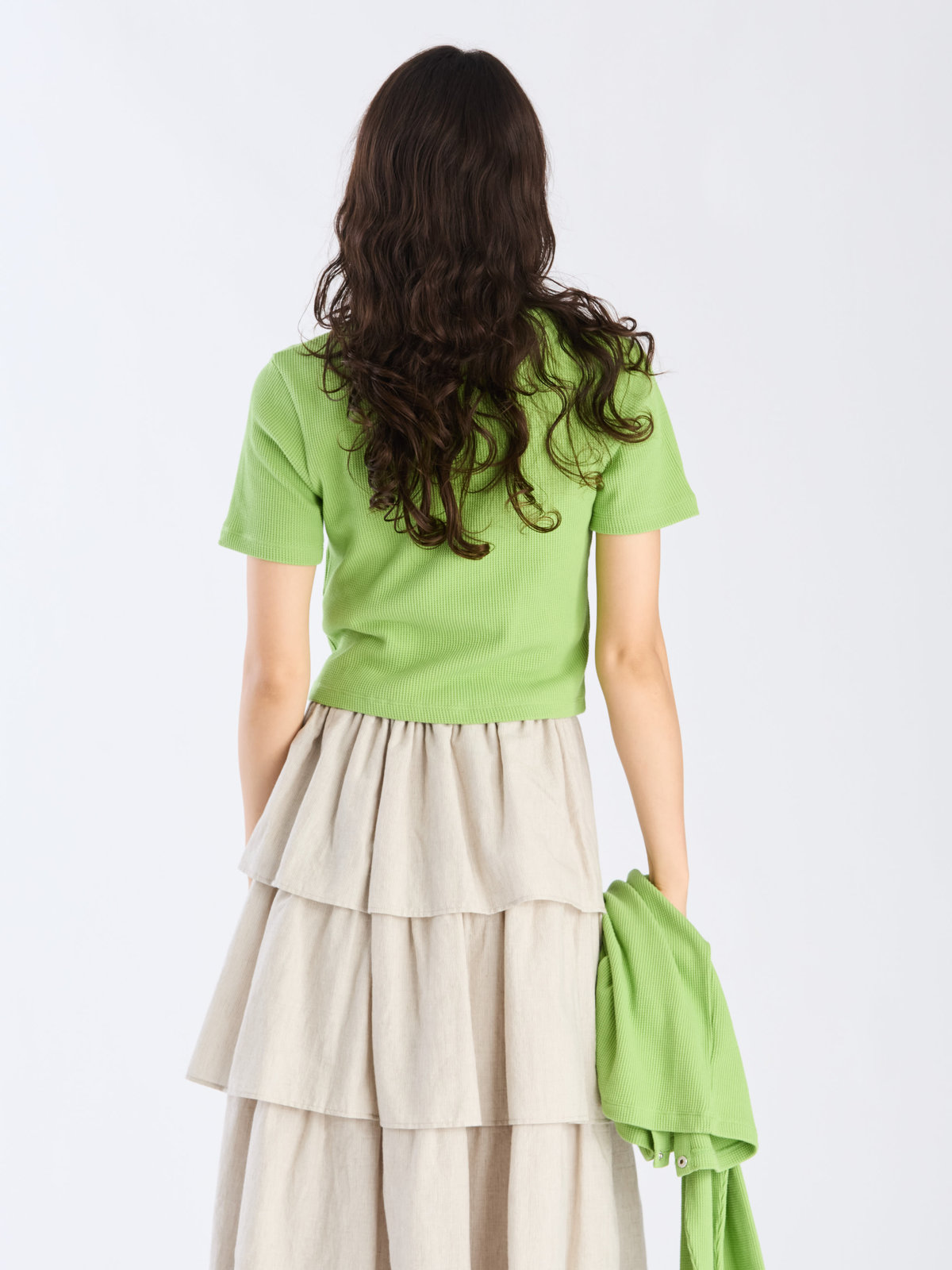 To b. by agnès b. 【Outlet】ワッフル コンパクト 半袖 Tシャツ グリーン