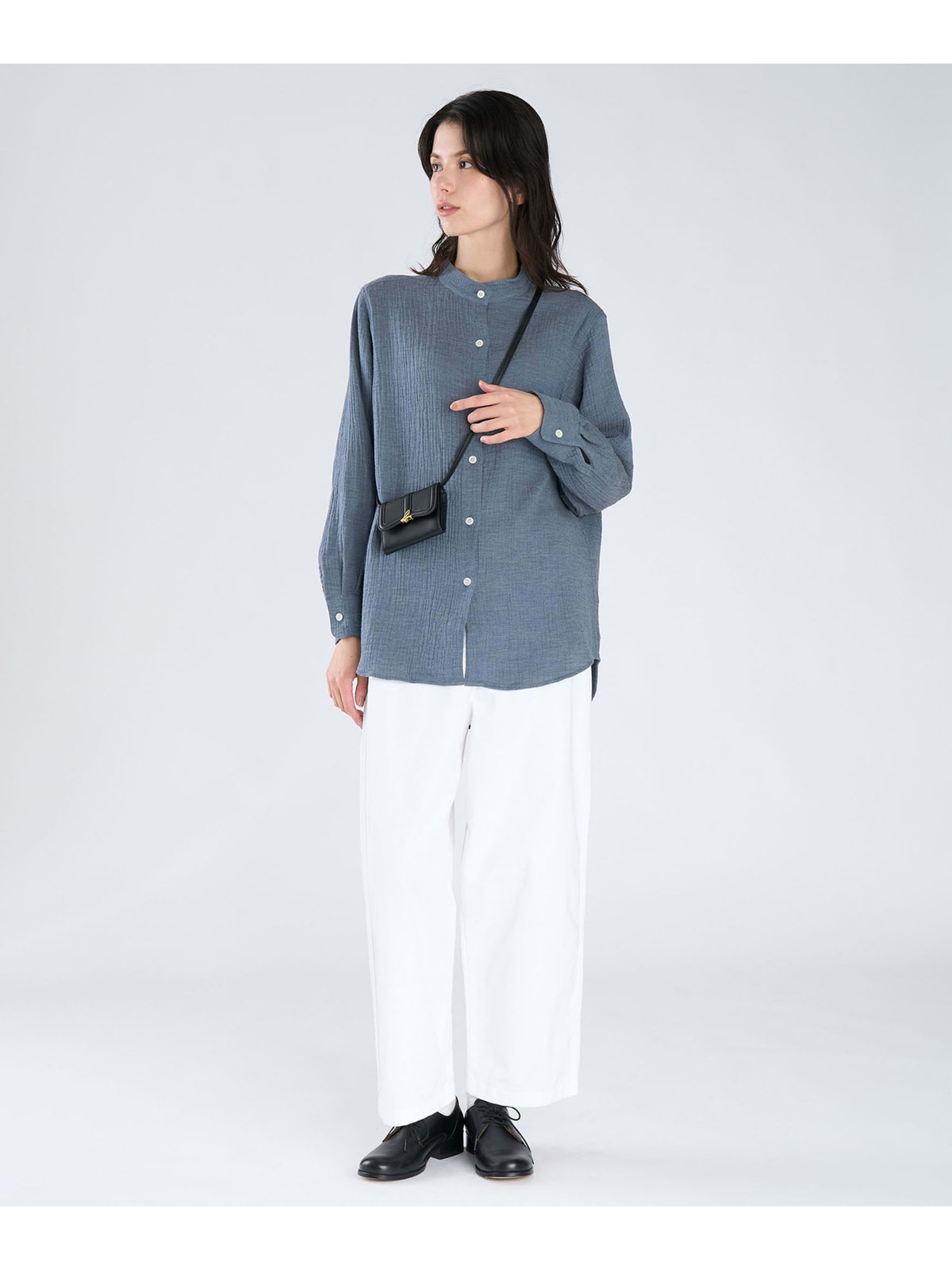 FEMME ウィメンズ コットン オフィサーカラー 長袖 チュニック グレー系その他