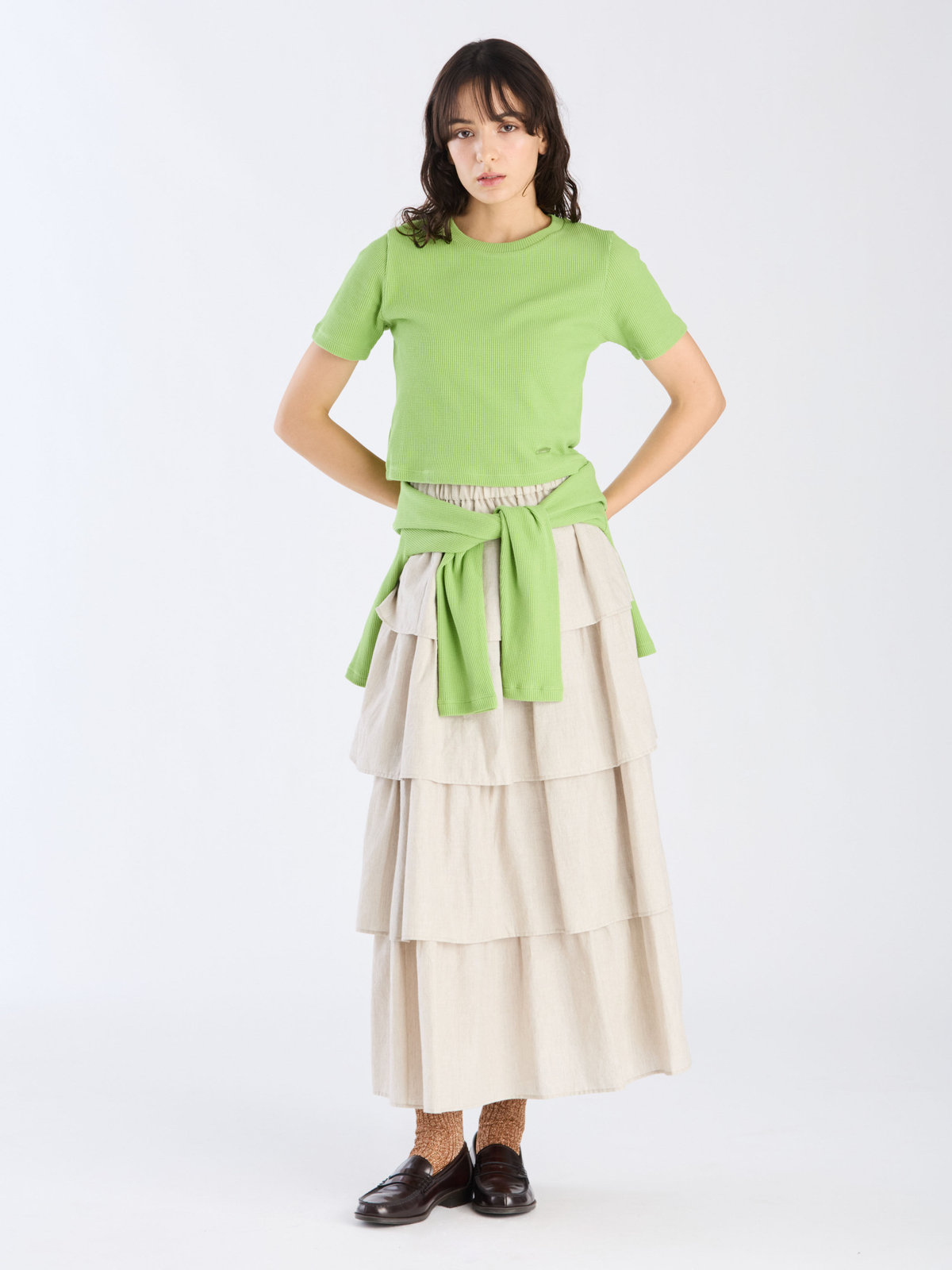 To b. by agnès b. 【Outlet】ワッフル コンパクト 半袖 Tシャツ グリーン