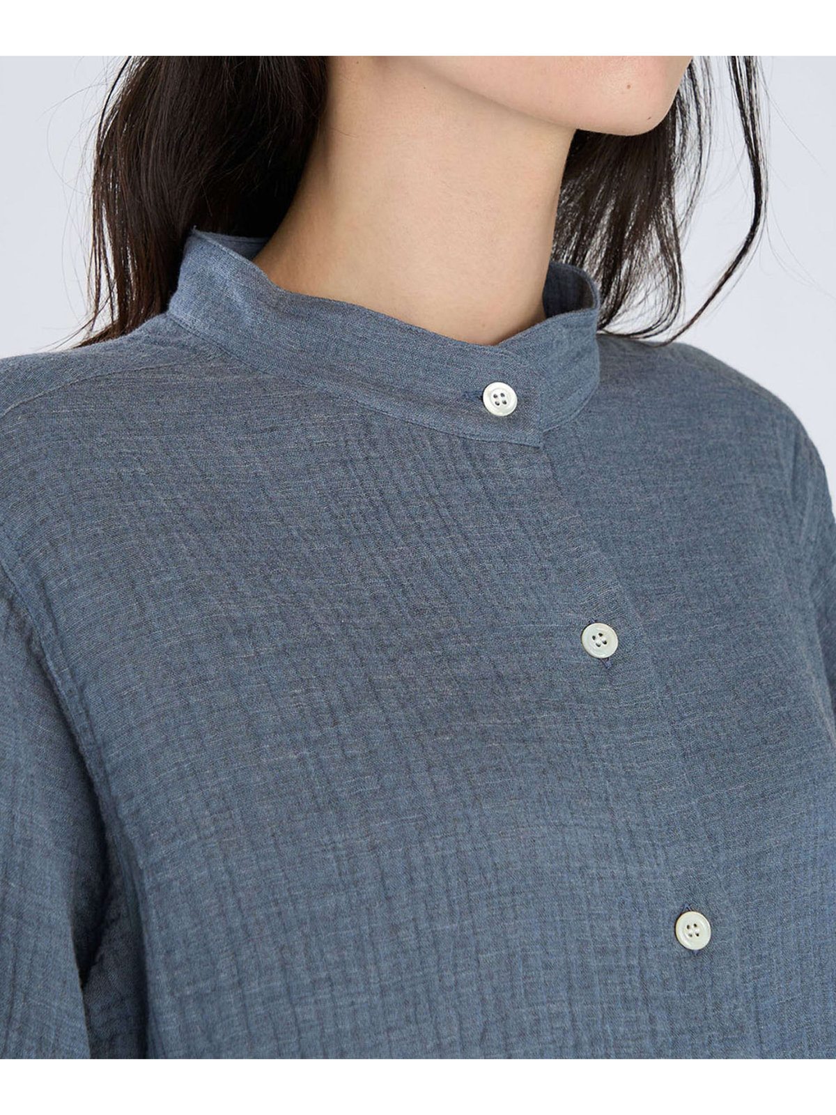 FEMME ウィメンズ コットン オフィサーカラー 長袖 チュニック グレー系その他