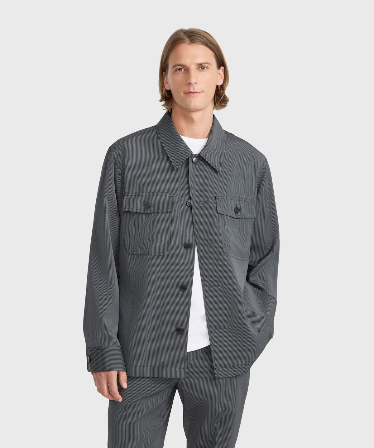 HOMME メンズ メンズ ストライプ 長袖 オーバーシャツ グレー