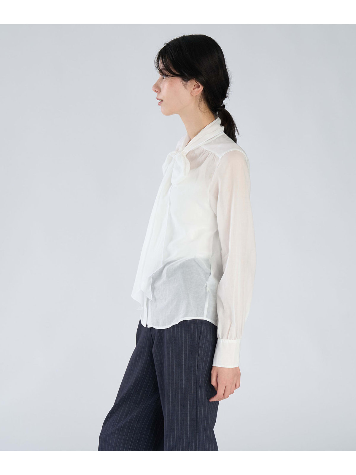 FEMME ウィメンズ コットン 長袖 ボウタイ ブラウス ホワイト