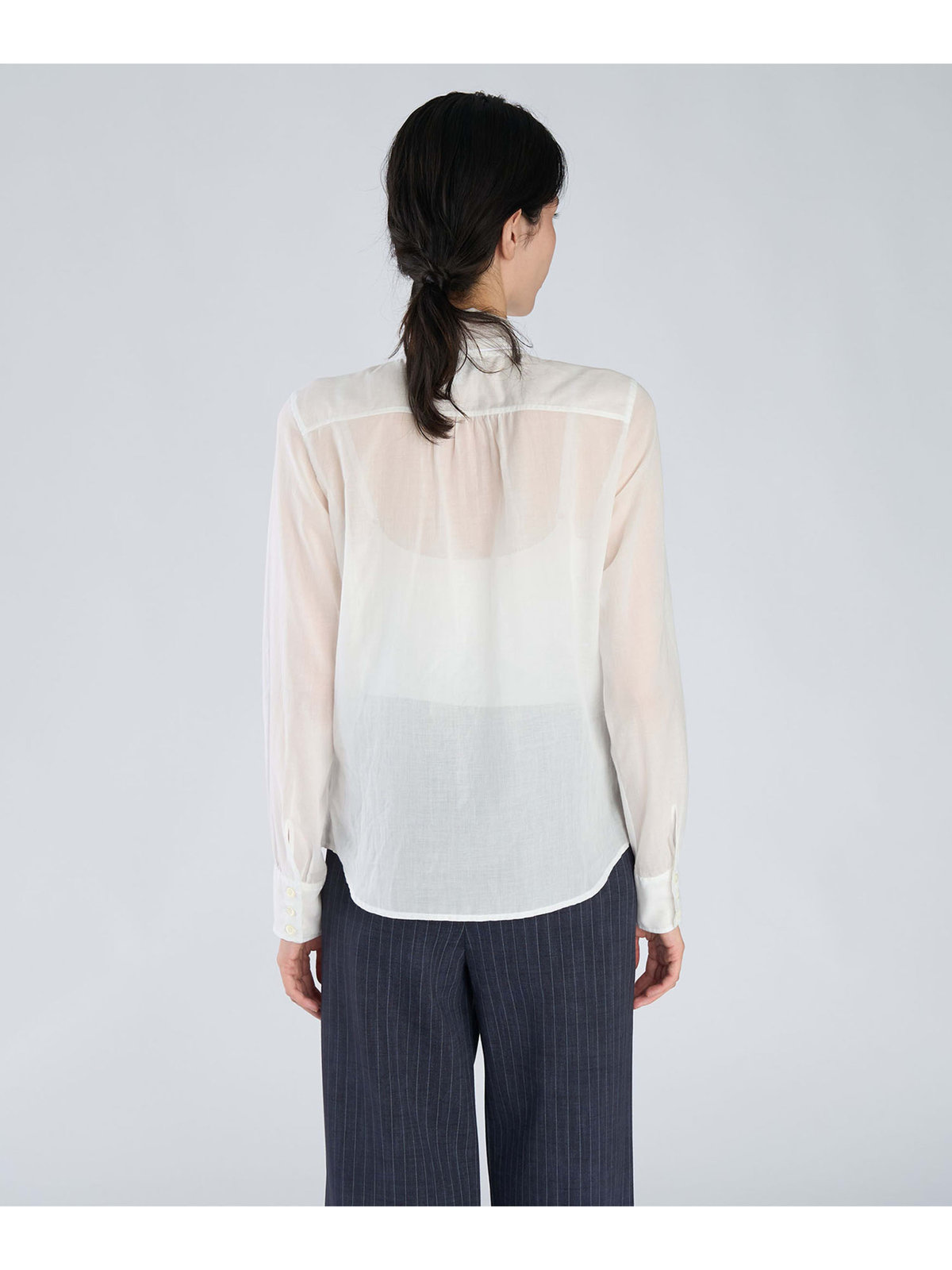 FEMME ウィメンズ コットン 長袖 ボウタイ ブラウス ホワイト