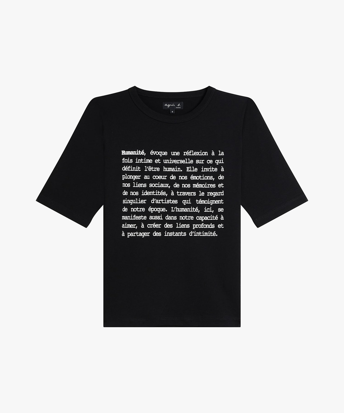 FEMME ウィメンズ メッセージ プリント オーガニックコットン 5分丈 Tシャツ "Brando" ブラック