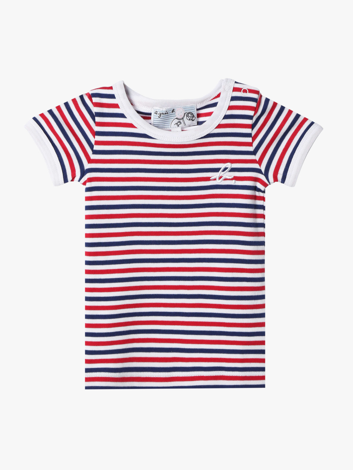 ENFANT ベビー ベビー "b."ロゴ 刺繍 トリコロールボーダー コットン 半袖 Tシャツ ネイビー