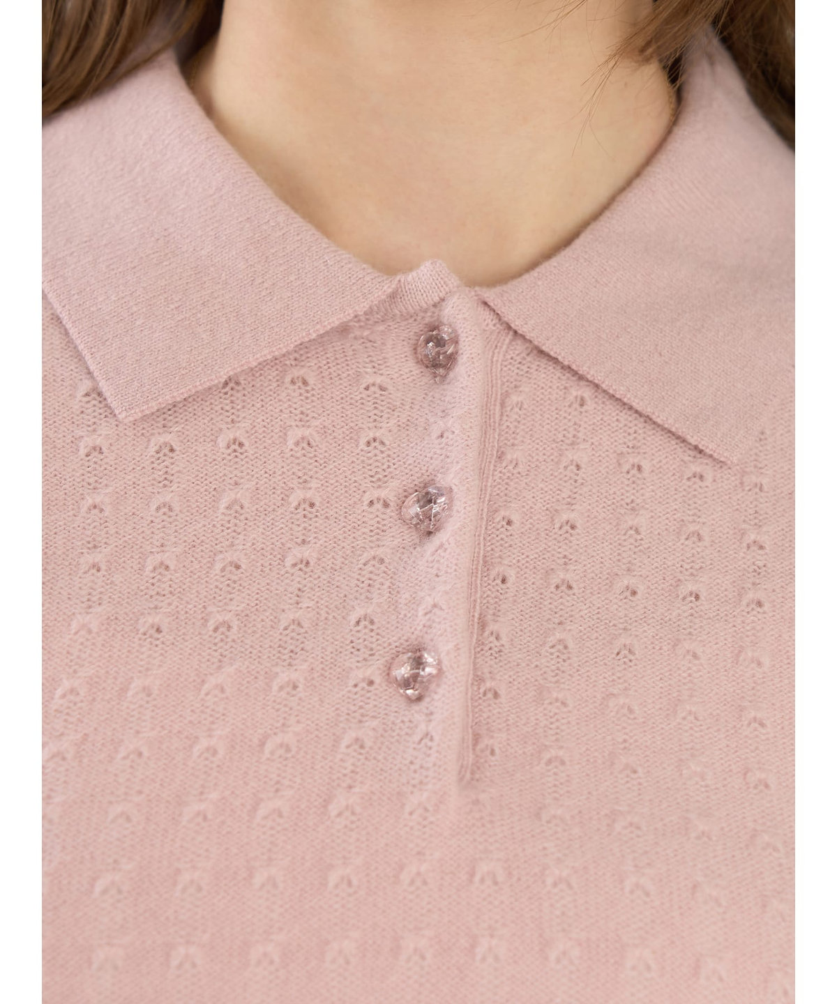 To b. by agnès b. ウール 長袖 ニットポロシャツ ピンク