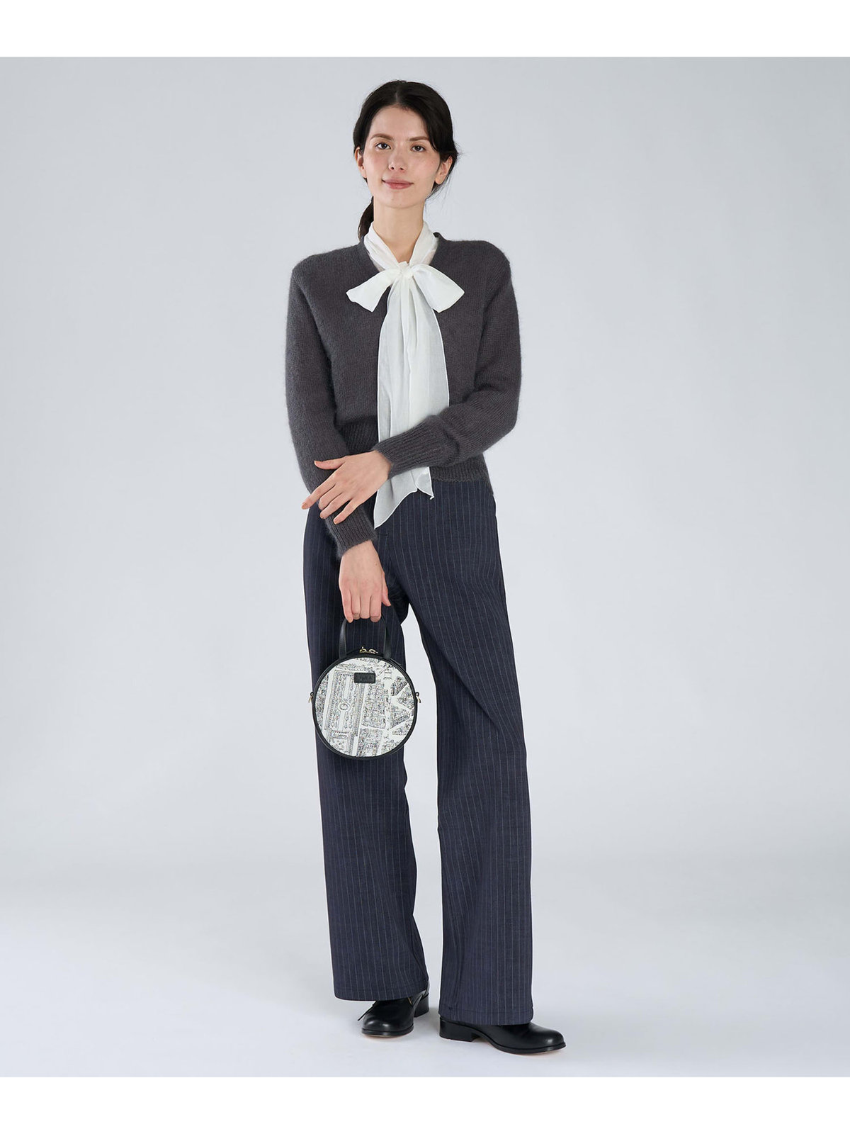 FEMME ウィメンズ コットン 長袖 ボウタイ ブラウス ホワイト