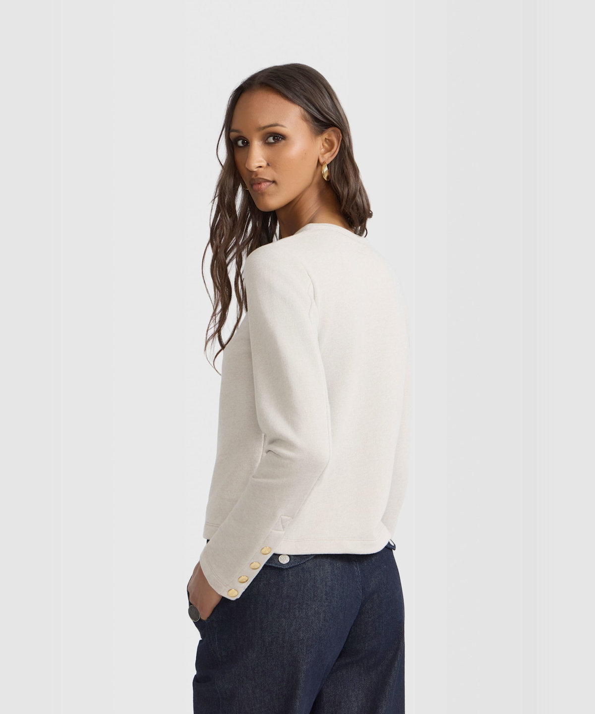 FEMME ウィメンズ コットン リネン メルトン 長袖 カーディガン "Alizee" ベージュ系その他