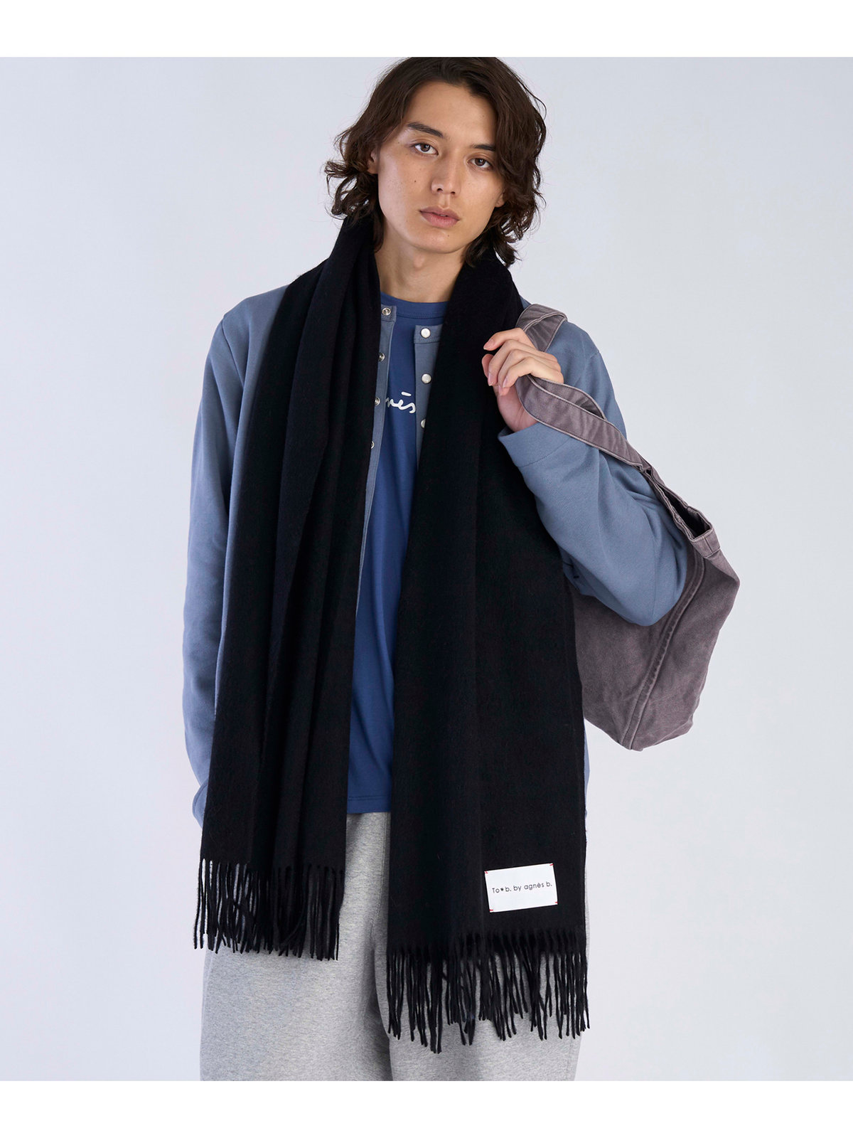 To b. by agnès b. ウール カシミヤ マフラー ブラック