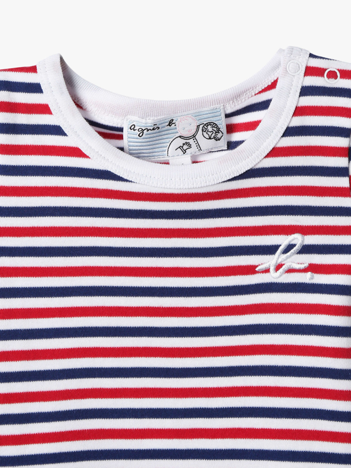 ENFANT ベビー ベビー "b."ロゴ 刺繍 トリコロールボーダー コットン 半袖 Tシャツ ネイビー