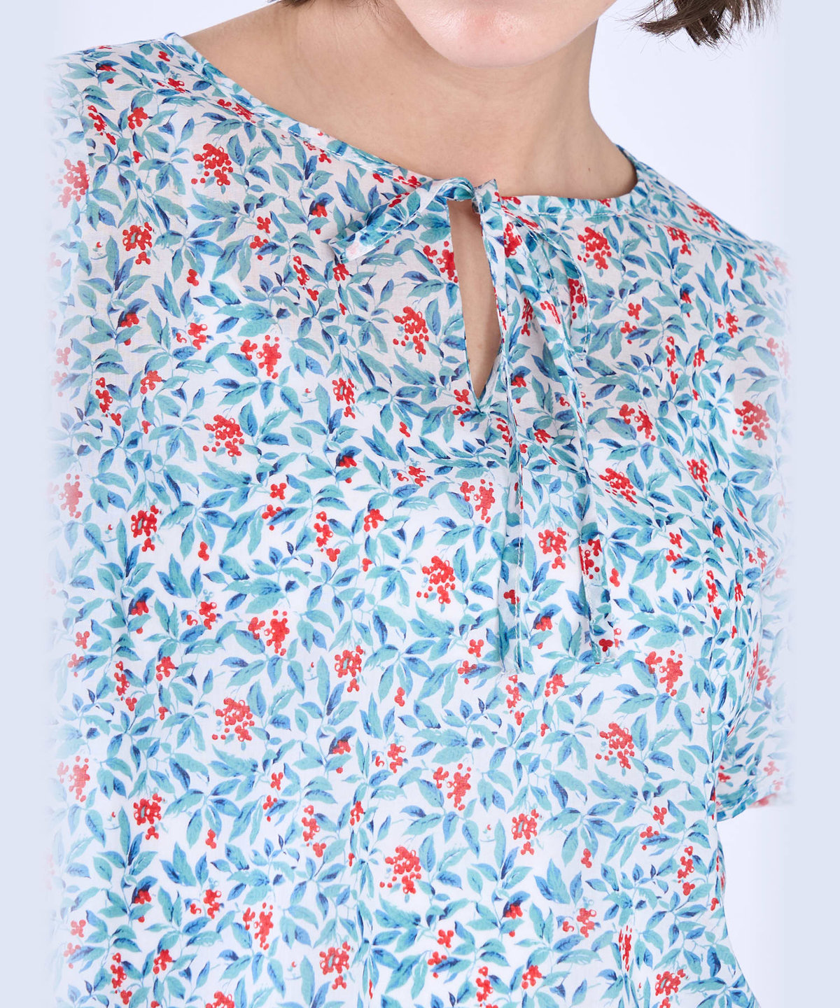 To b. by agnès b. ボタニカル プリント コットン 半袖 ブラウス レッド