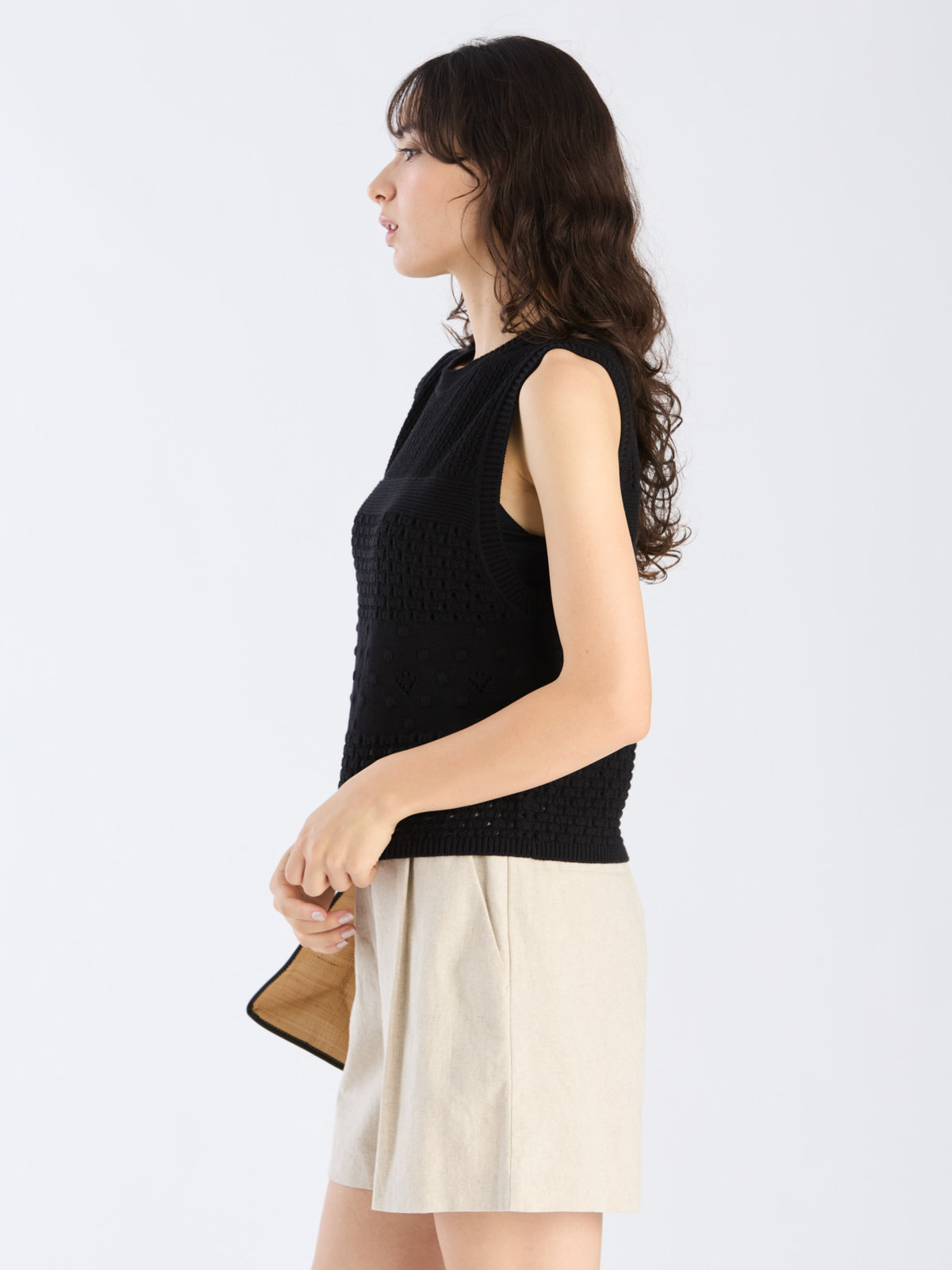 To b. by agnès b. 【Outlet】コットン オープンワーク ニット プルオーバー ブラック