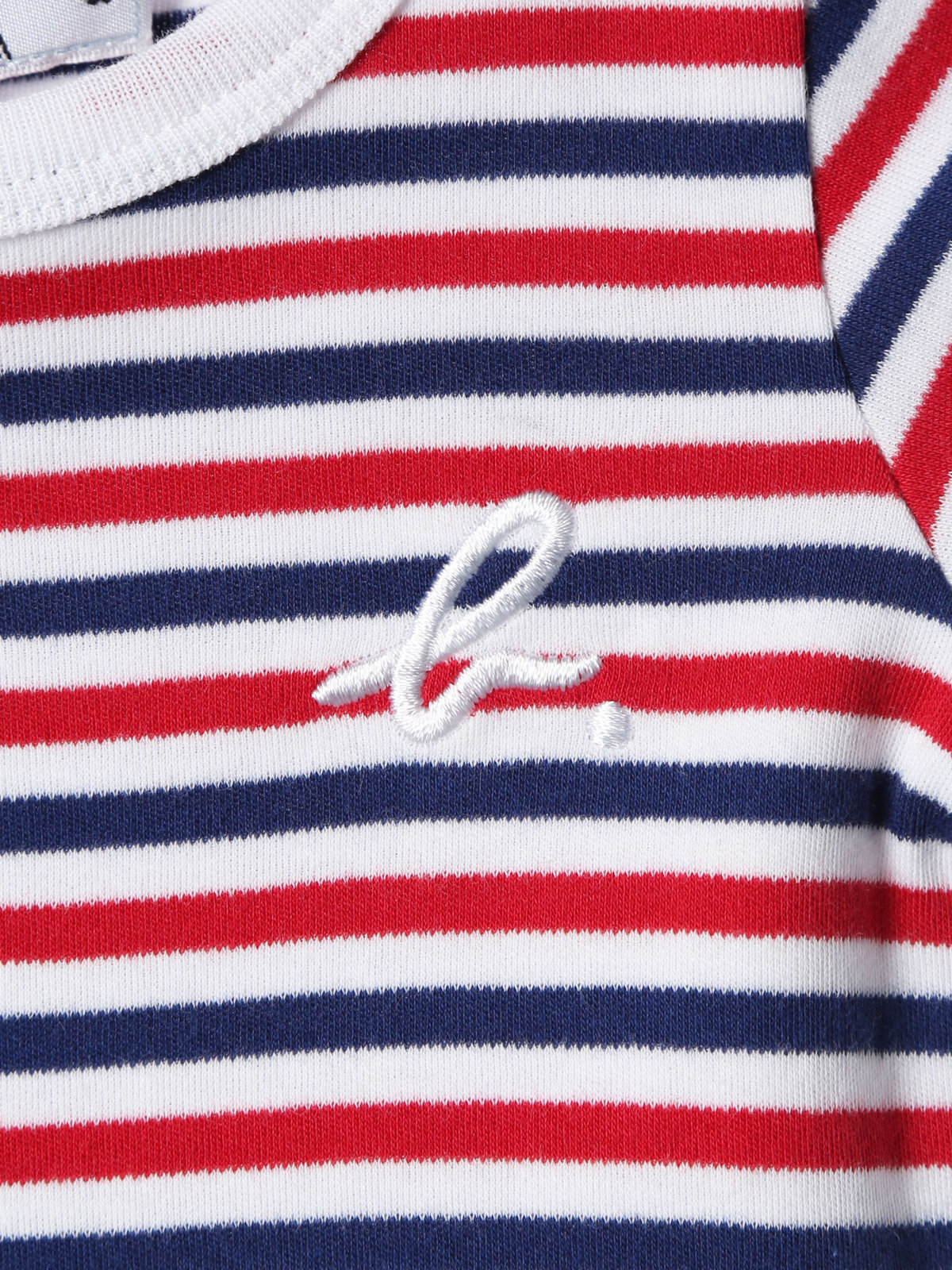 ENFANT ベビー ベビー "b."ロゴ 刺繍 トリコロールボーダー コットン 半袖 Tシャツ ネイビー