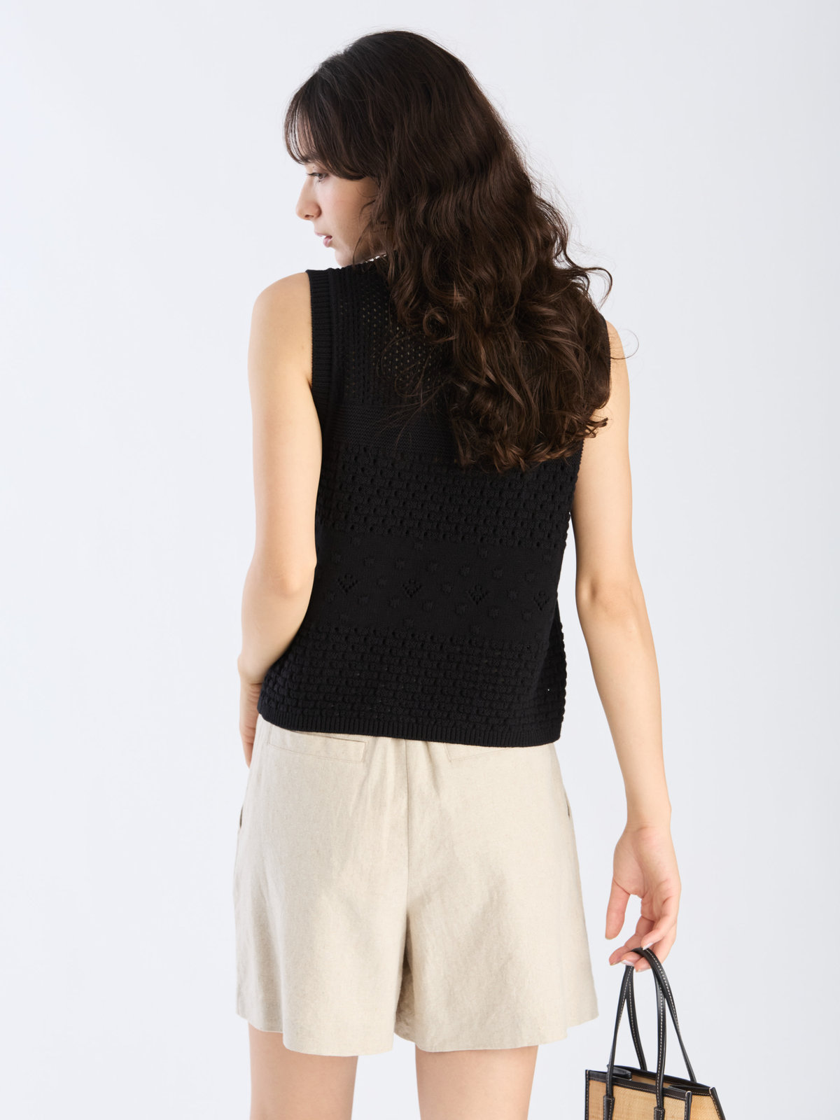 To b. by agnès b. 【Outlet】コットン オープンワーク ニット プルオーバー ブラック