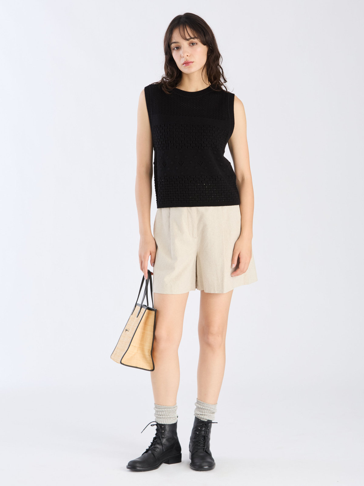To b. by agnès b. 【Outlet】コットン オープンワーク ニット プルオーバー ブラック