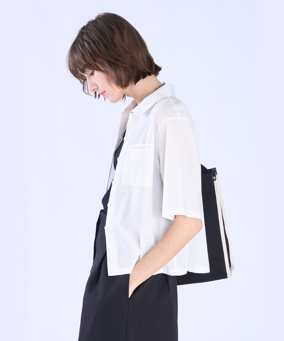 To b. by agnès b. ボックスカット 半袖 シャツ ホワイト