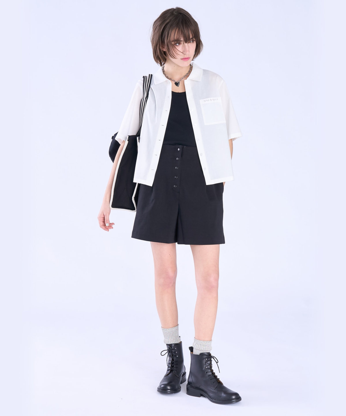 To b. by agnès b. ボックスカット 半袖 シャツ ホワイト