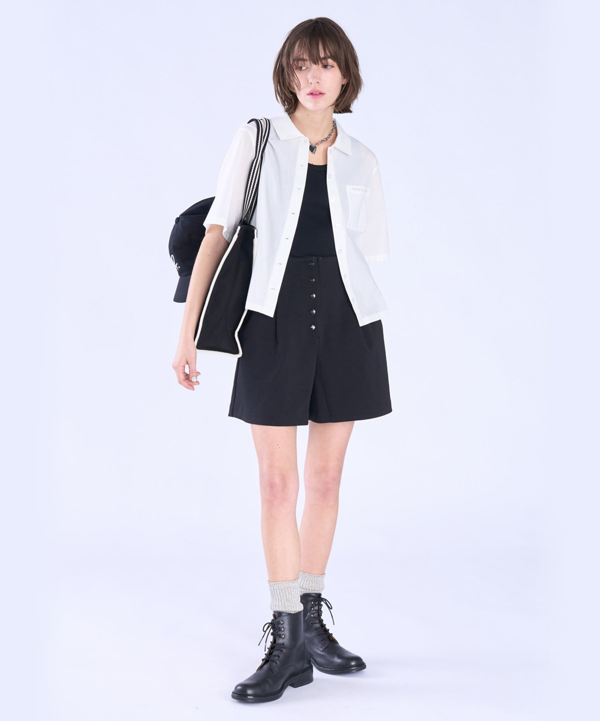 To b. by agnès b. ボックスカット 半袖 シャツ ホワイト