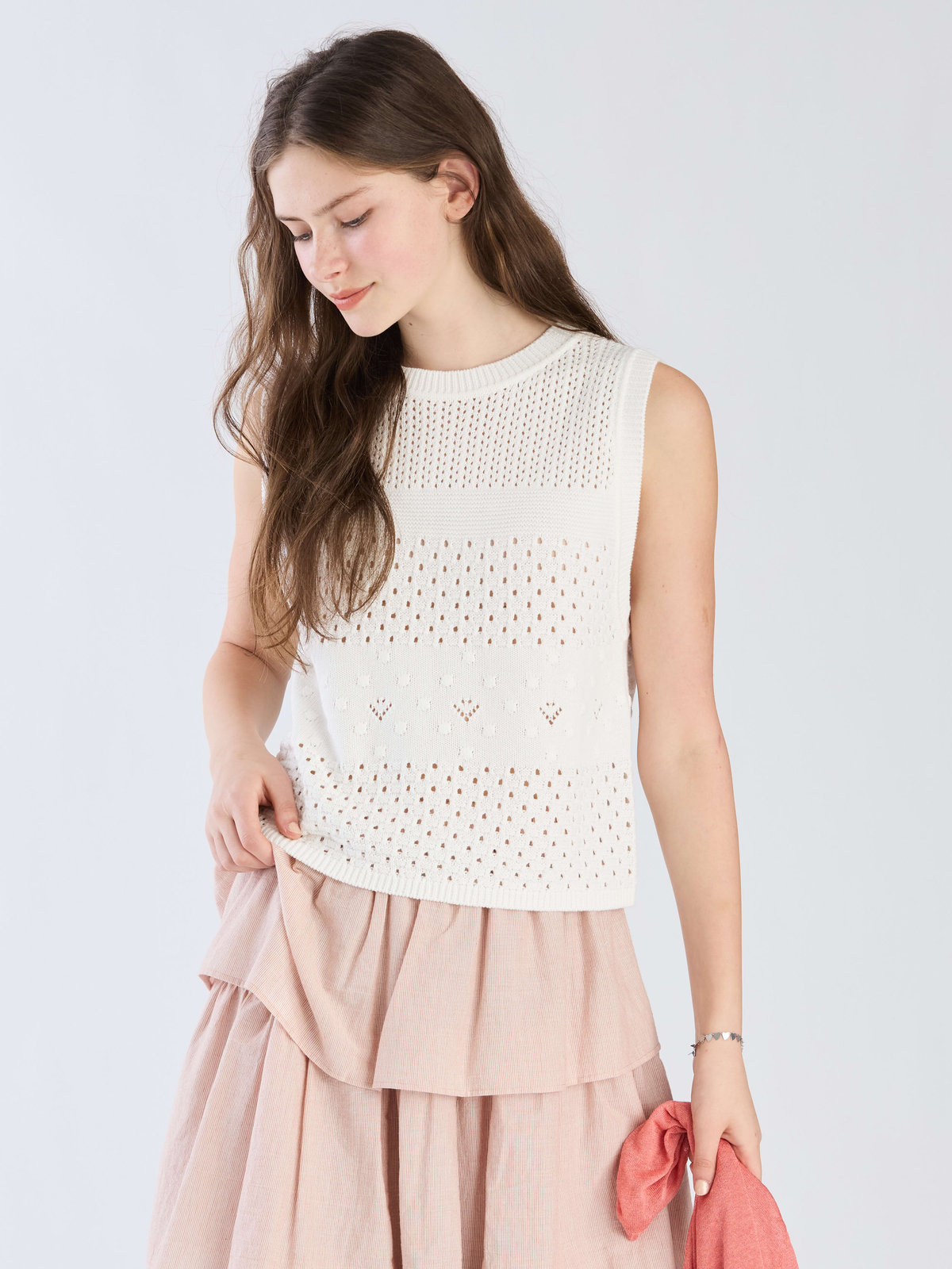 To b. by agnès b. 【Outlet】コットン オープンワーク ニット プルオーバー オフホワイト