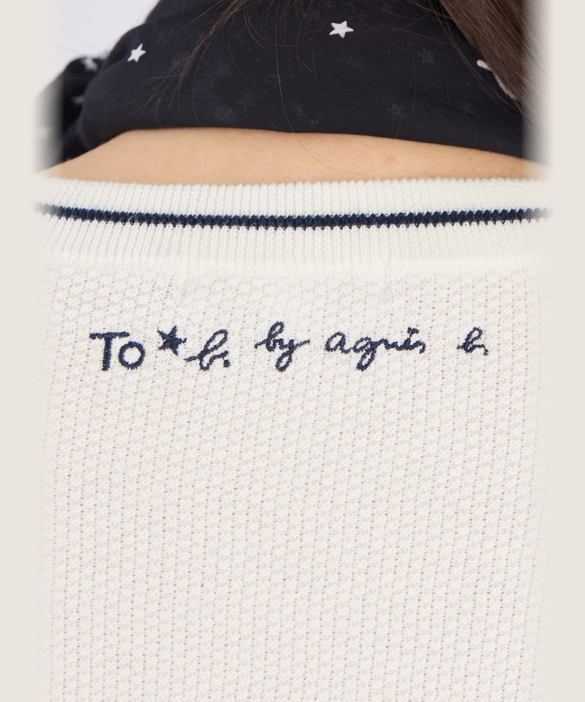 To b. by agnès b. スター 刺繍 ライン コットン 長袖 ニット プルオーバー ホワイト