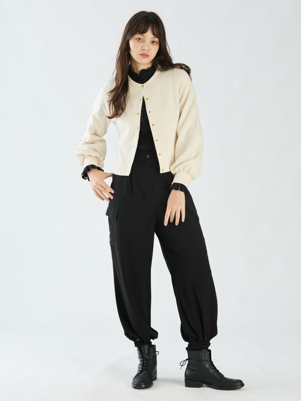 To b. by agnès b. 【Outlet】コットン ブラッシュド プリティ カーディガン ホワイト