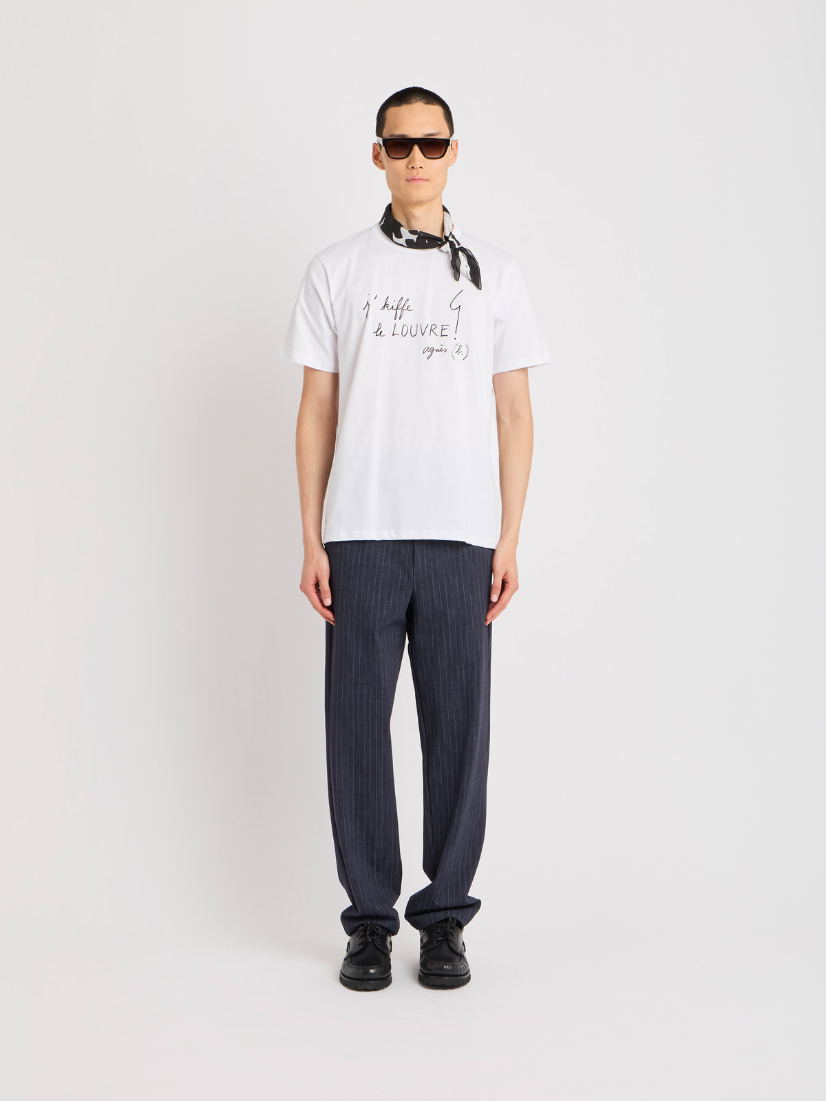 FEMME ウィメンズ メッセージ プリント コットン 半袖 Tシャツ “j'kiffe le Louvre" ホワイト