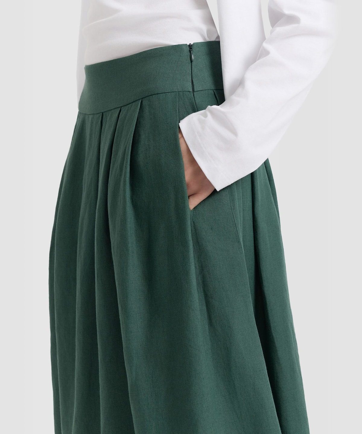 FEMME ウィメンズ リネン ロング フレア スカート "Grand Hotel" グリーン