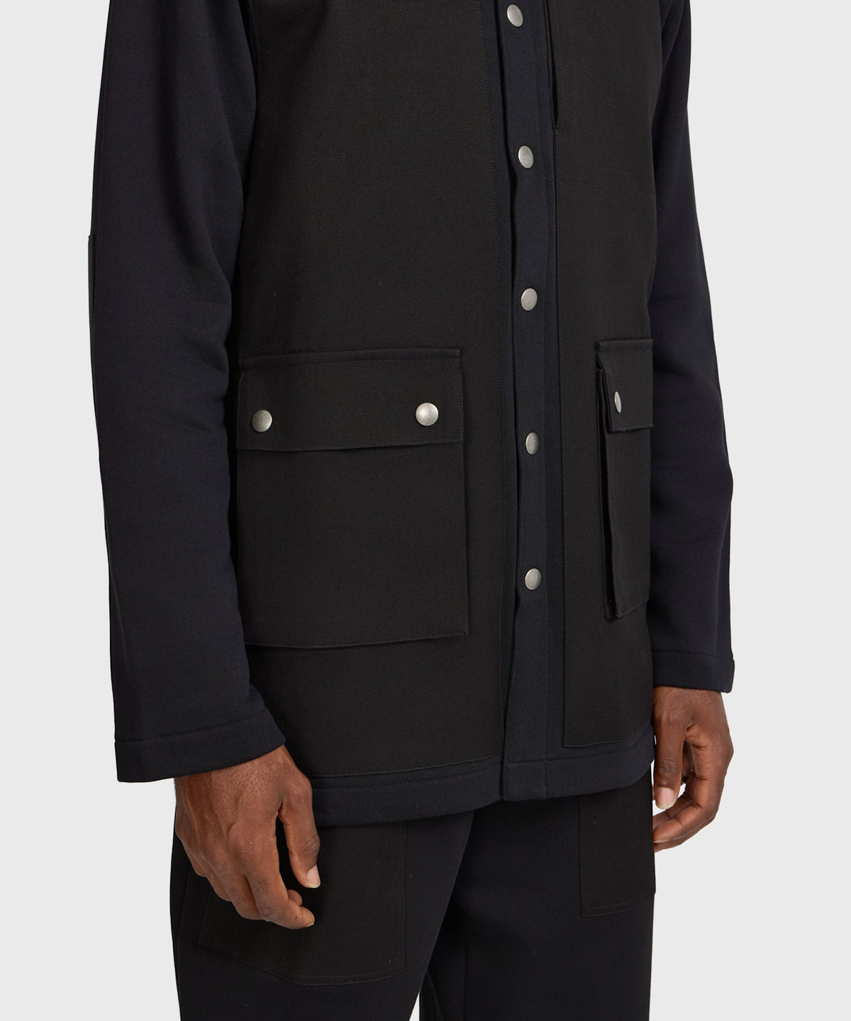 HOMME メンズ メンズ コットン スタンドカラー スナップコート "Yvano" ブラック