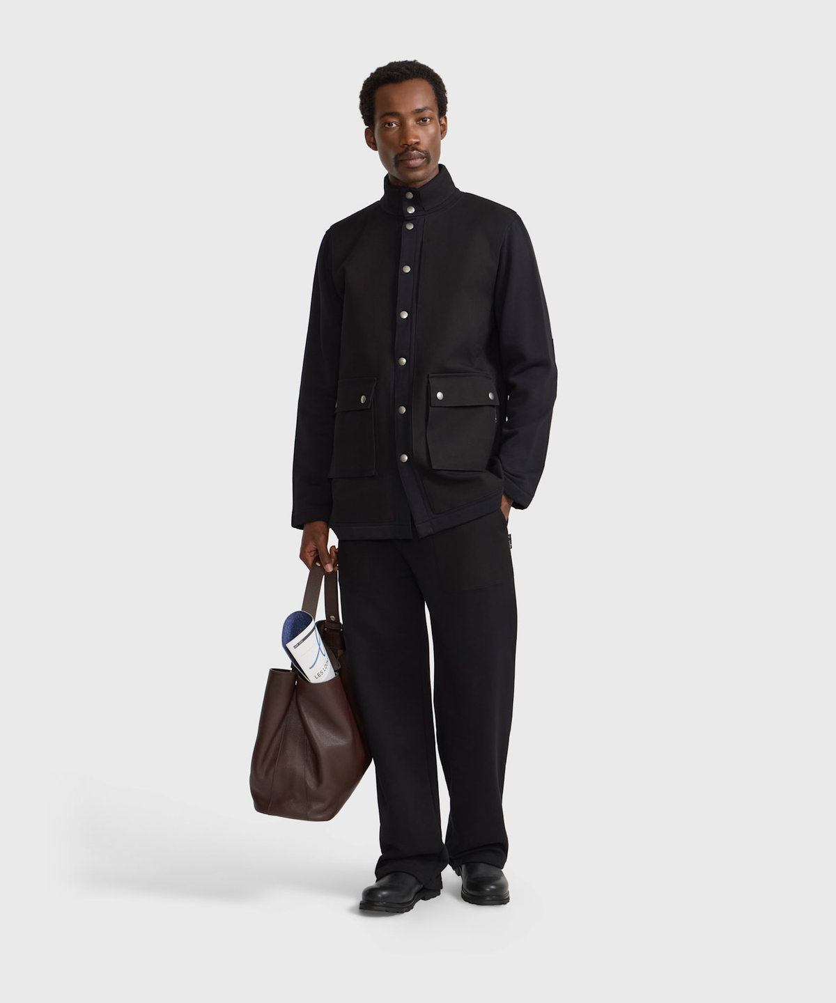 HOMME メンズ メンズ コットン スタンドカラー スナップコート "Yvano" ブラック