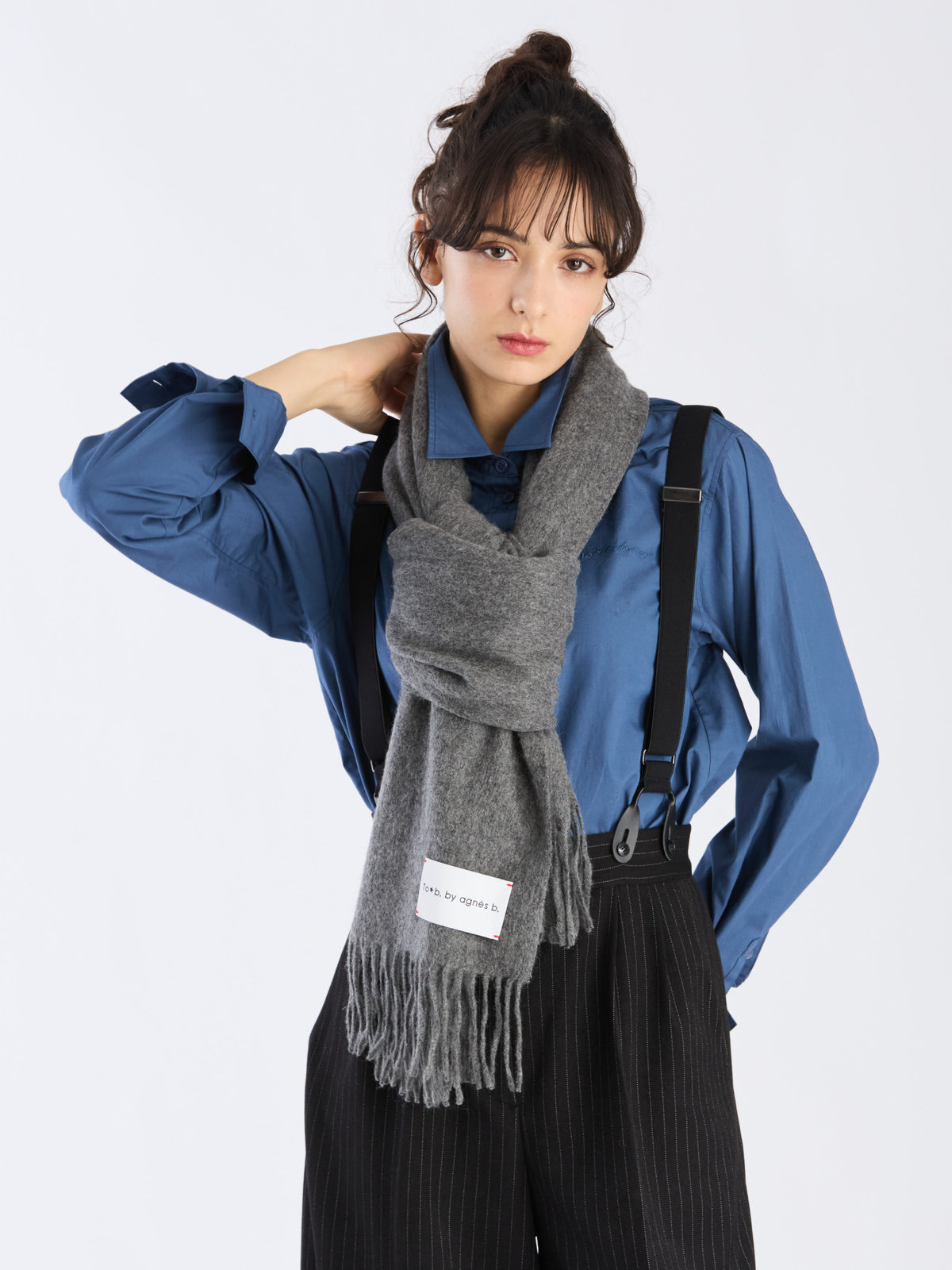 To b. by agnès b. ウール カシミヤ マフラー グレー