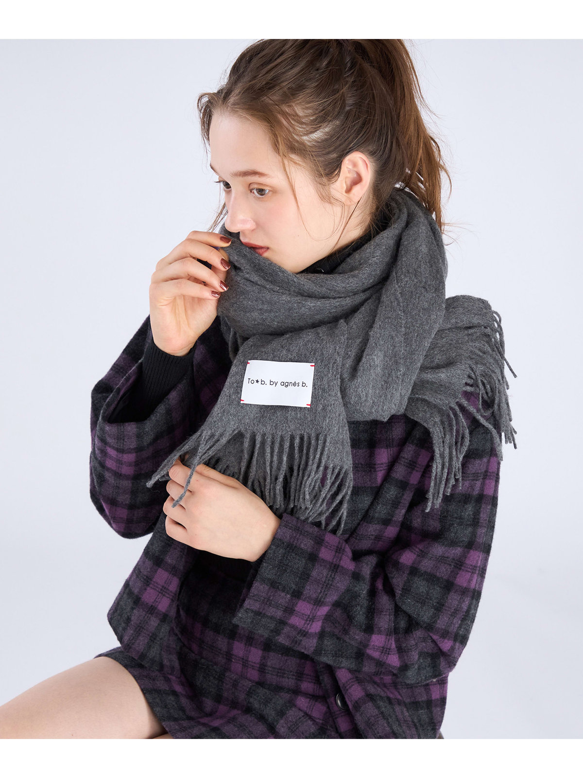 To b. by agnès b. ウール カシミヤ マフラー グレー