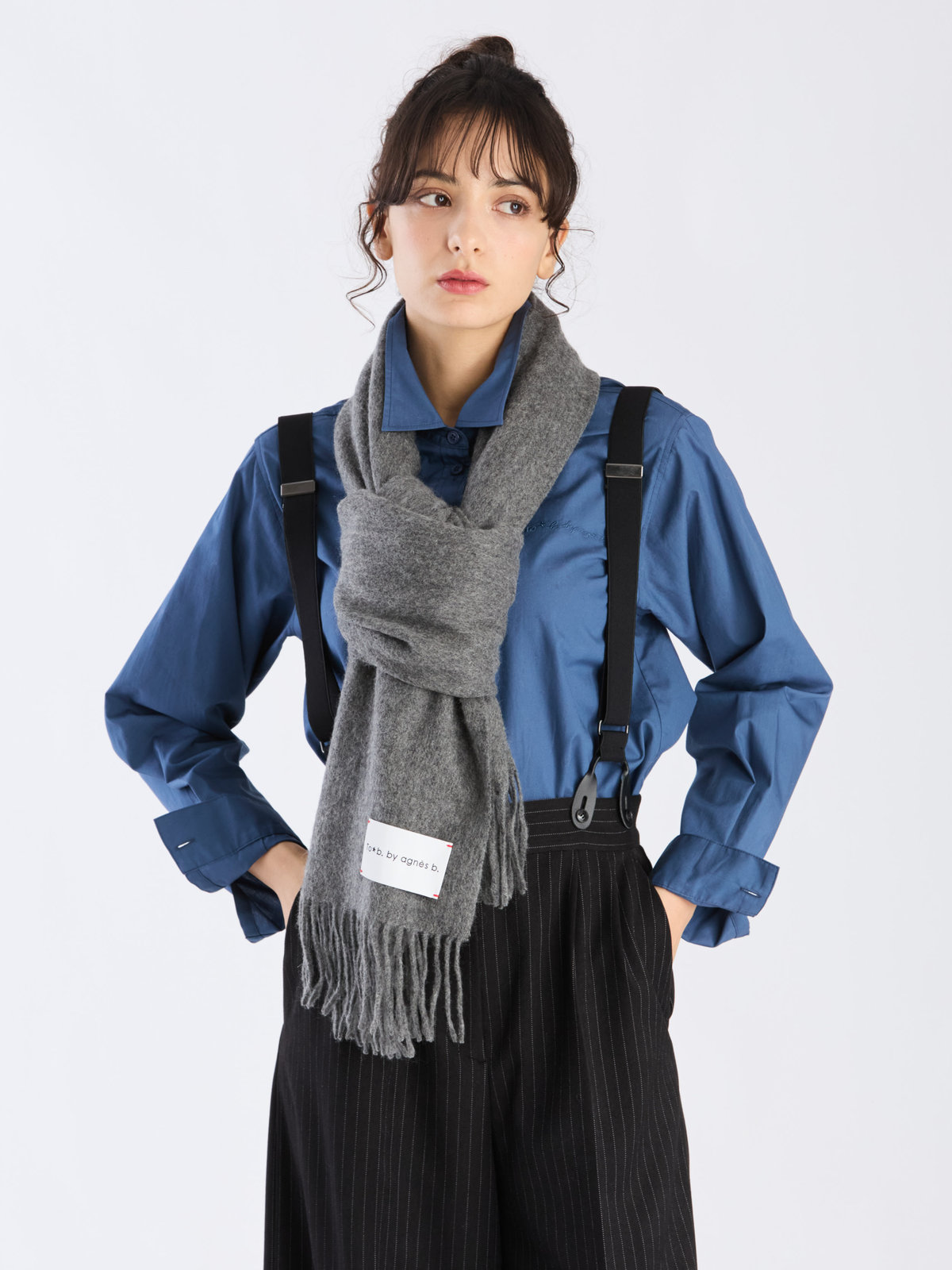 To b. by agnès b. ウール カシミヤ マフラー グレー