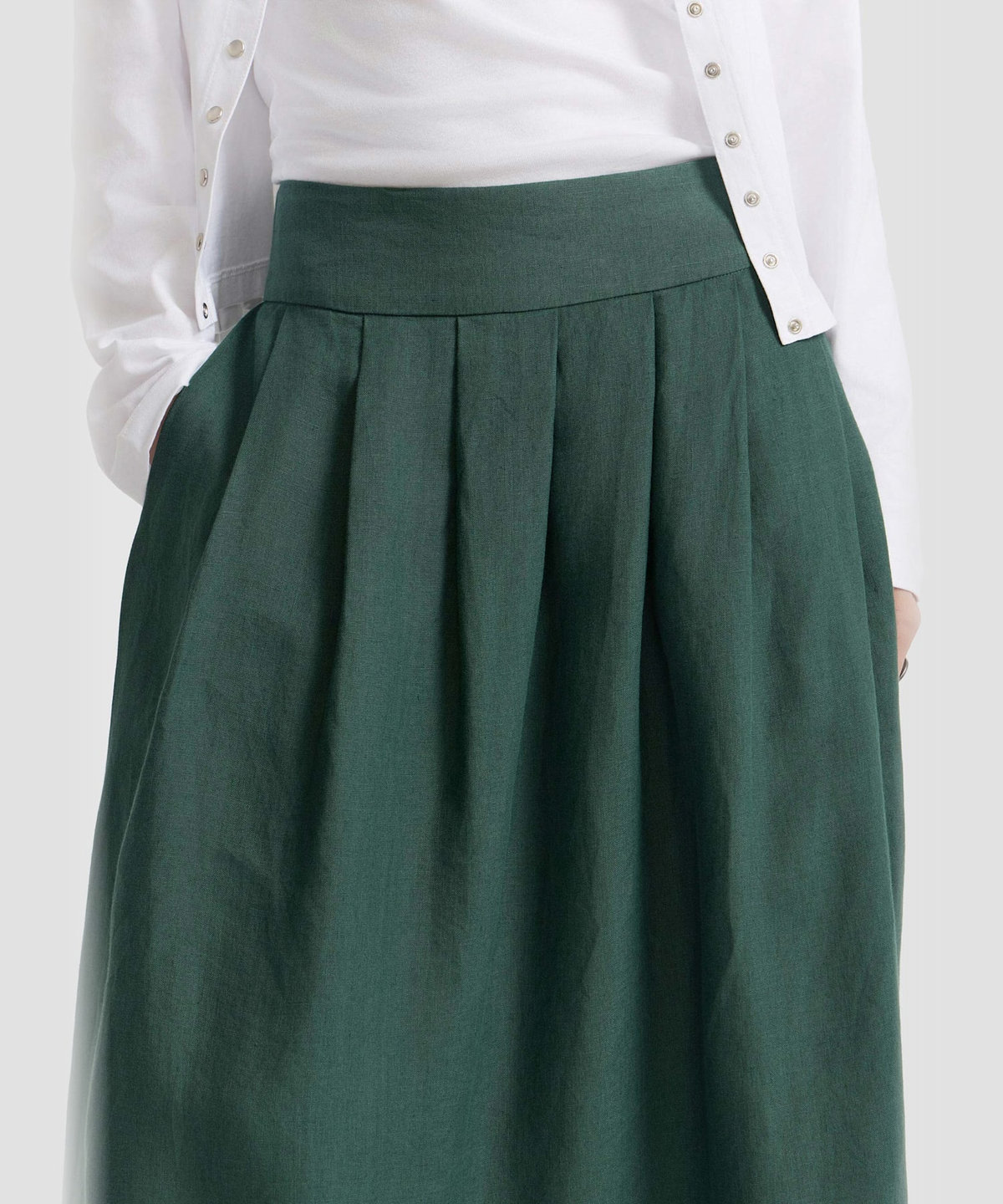 FEMME ウィメンズ リネン ロング フレア スカート "Grand Hotel" グリーン