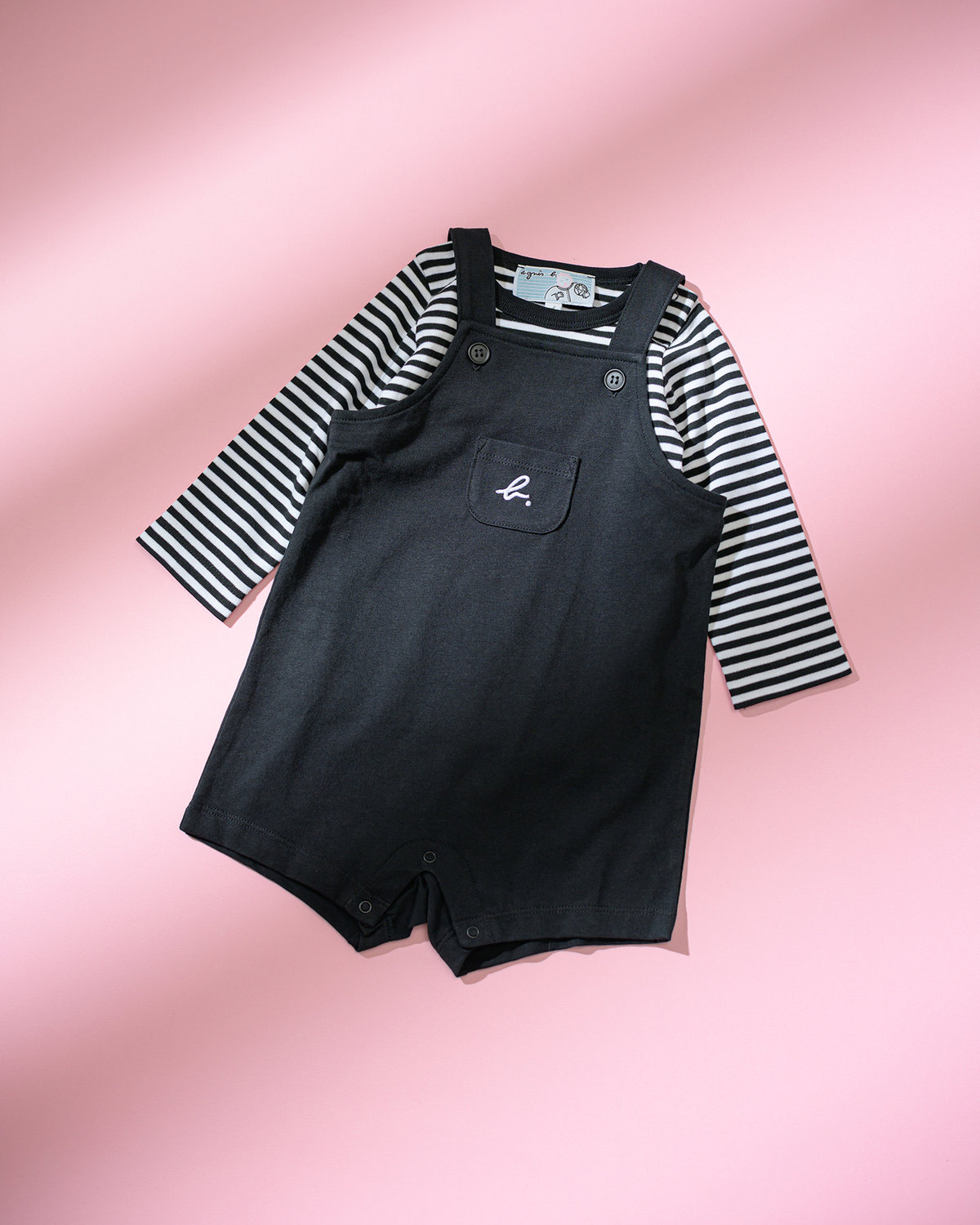 ENFANT ベビー WEB限定 ベビーギフトボックス ロゴボーダーTシャツ・サロペット2点セット ブラック