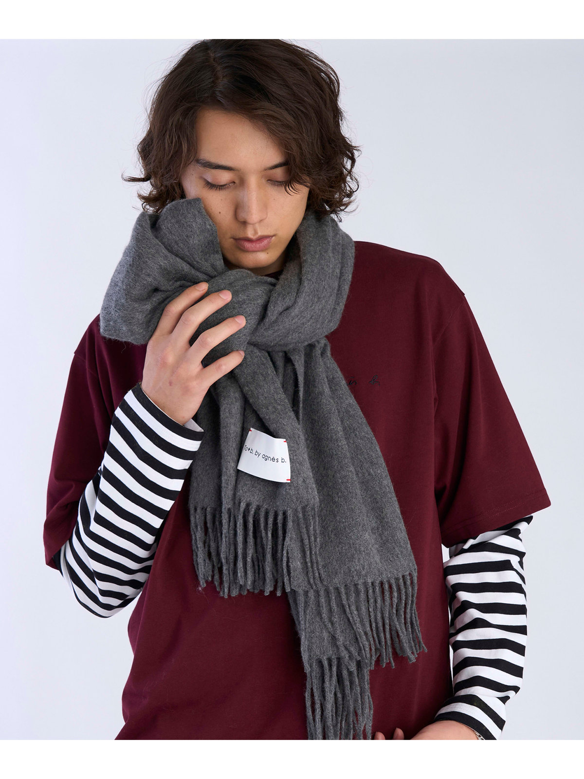 To b. by agnès b. ウール カシミヤ マフラー グレー