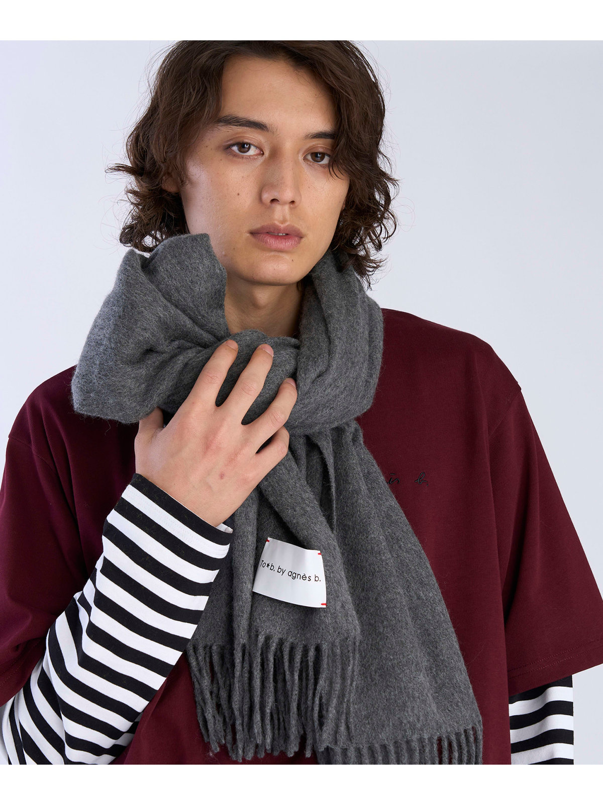 To b. by agnès b. ウール カシミヤ マフラー グレー