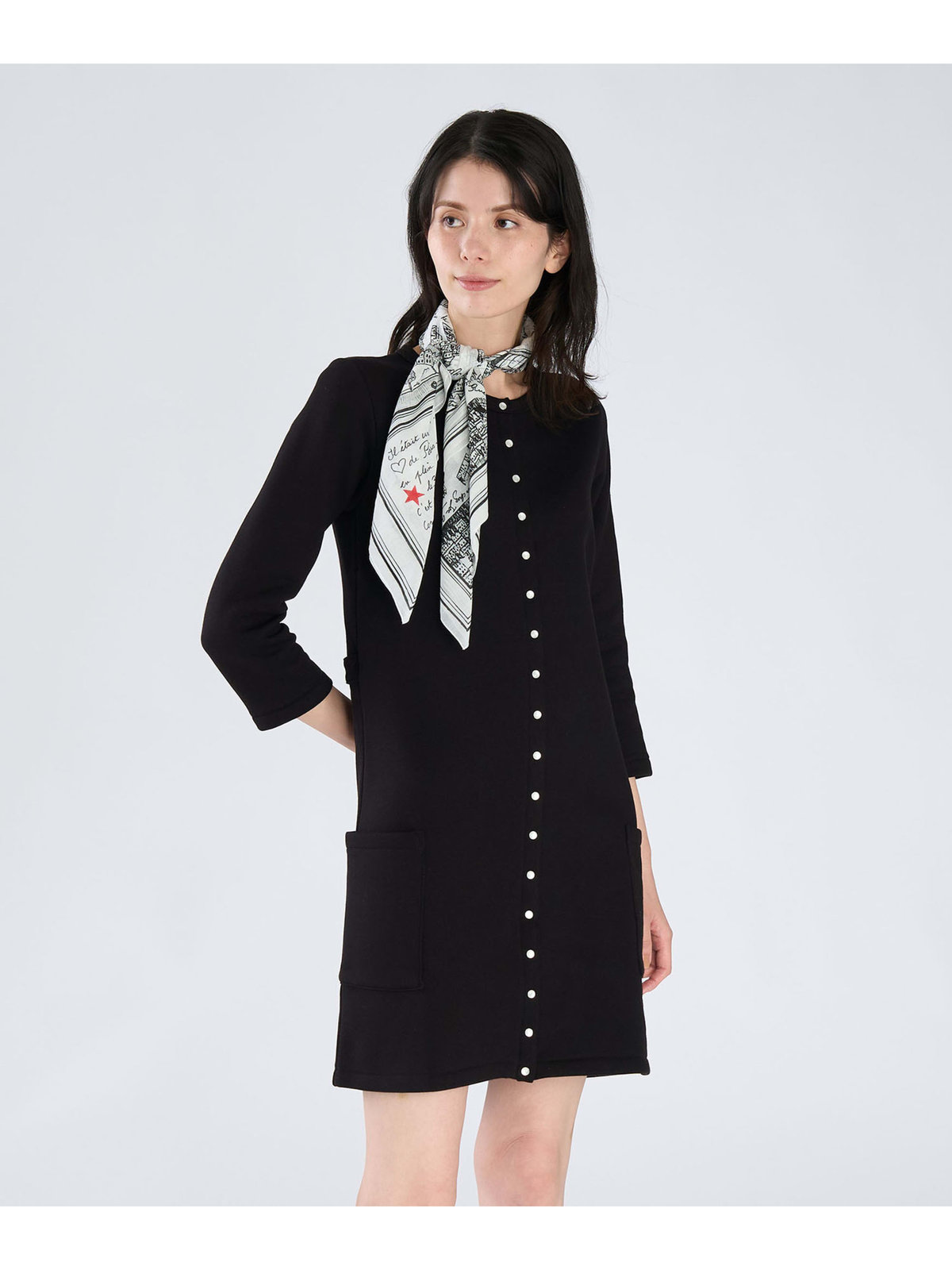 FEMME ウィメンズ オーガニックコットン メルトン 七分袖 カーディガンプレッション ”Robe” ブラック