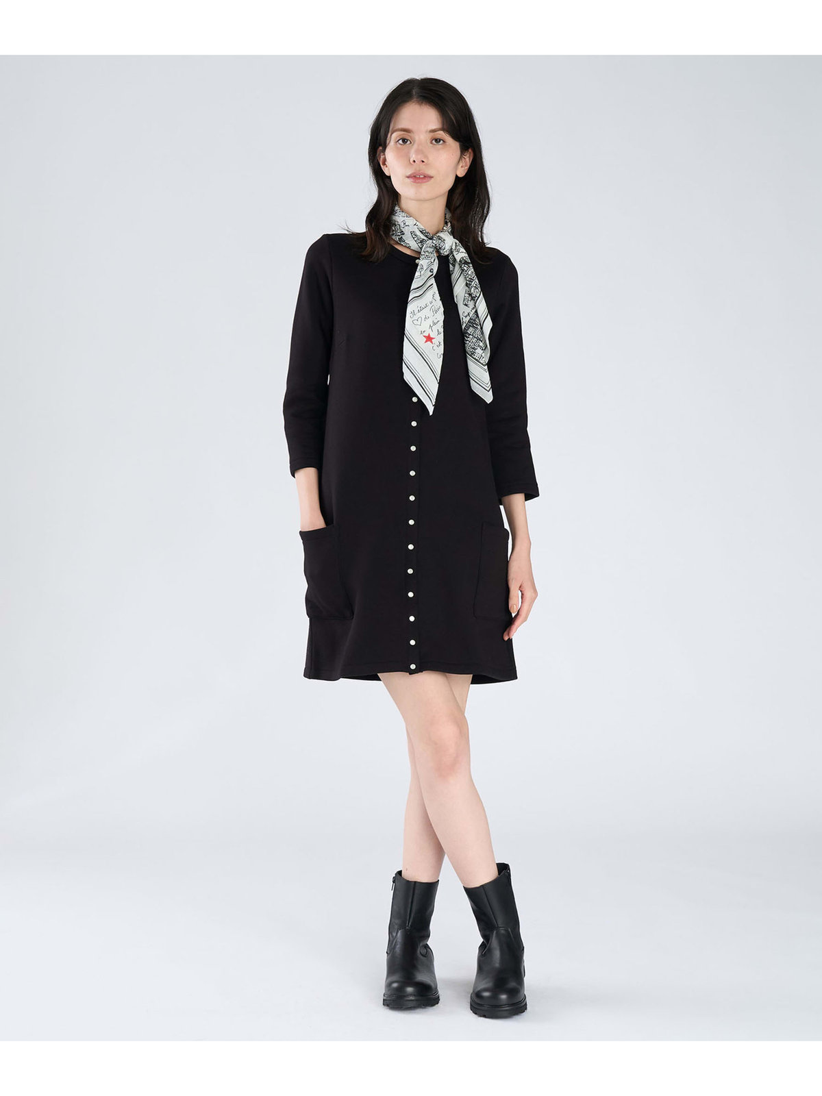 FEMME ウィメンズ オーガニックコットン メルトン 七分袖 カーディガンプレッション ”Robe” ブラック