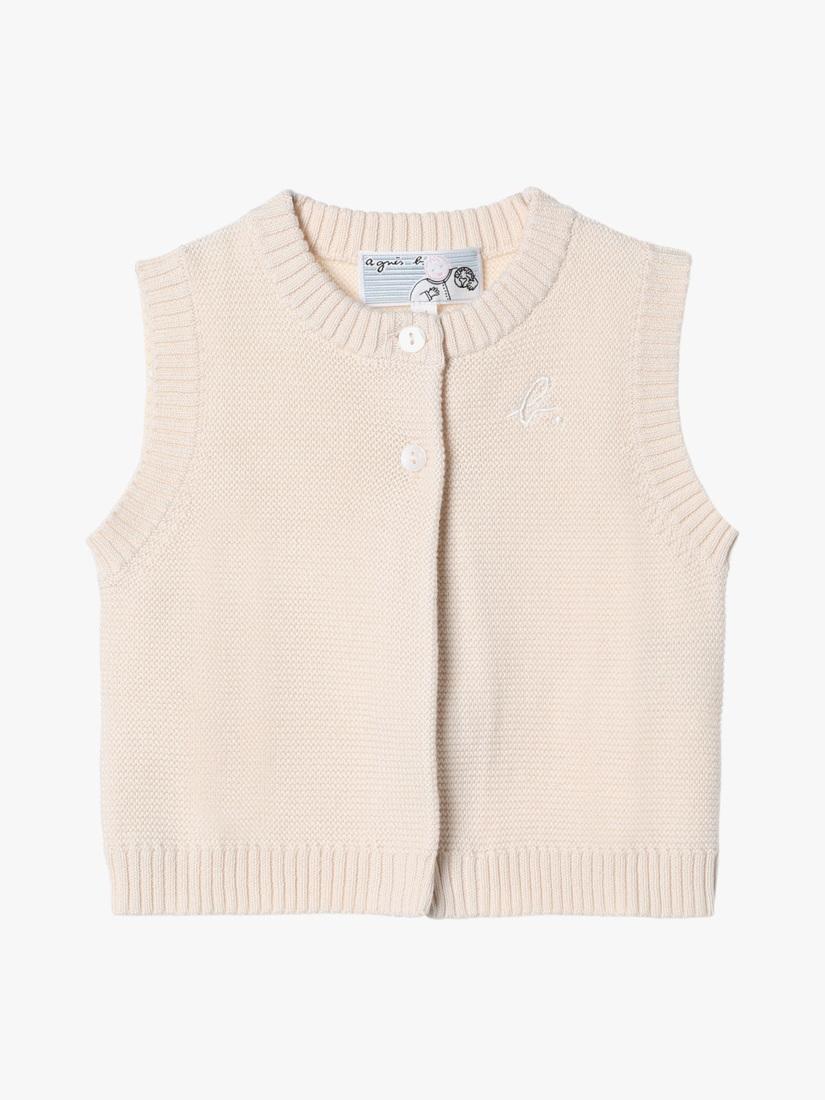 ENFANT ベビー ベビー "b." ロゴ コットン ノースリーブ ニット ベスト ホワイト