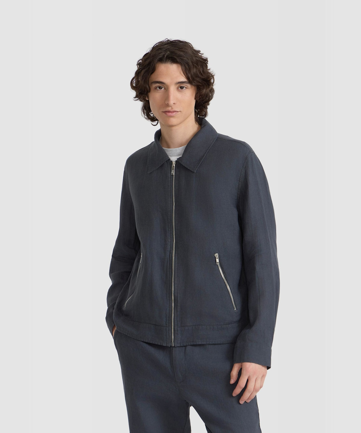 HOMME メンズ メンズ リネン ジップアップ ジャケット "Chet" グレー