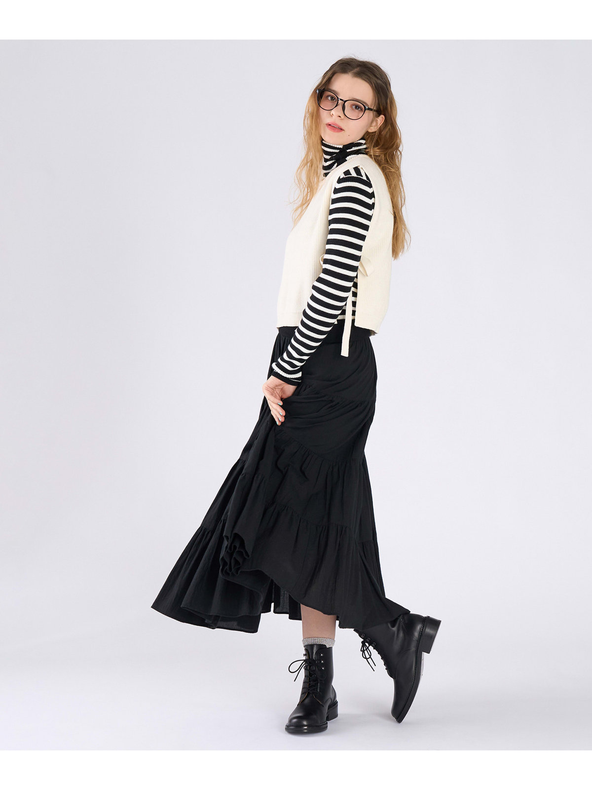 To b. by agnès b. コットン サイドリボン ベスト ホワイト