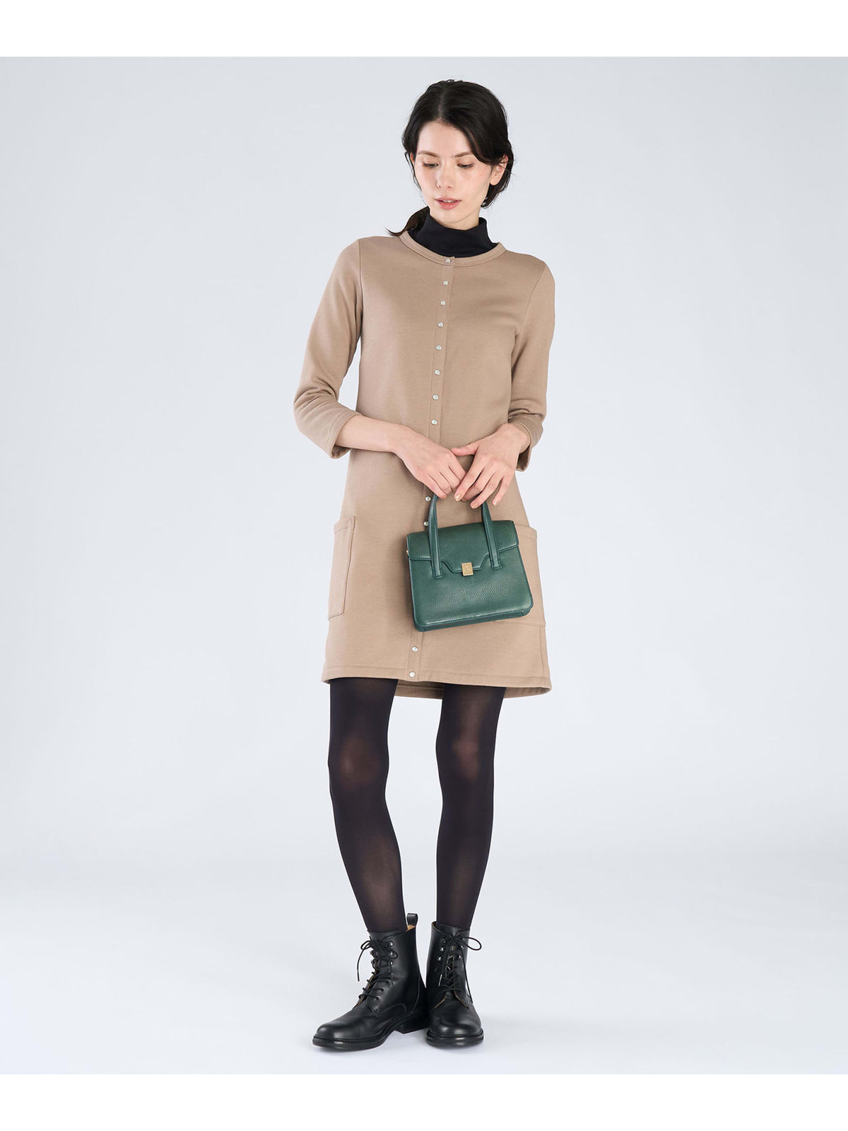 FEMME ウィメンズ オーガニックコットン メルトン 七分袖 カーディガンプレッション ”Robe” ベージュ