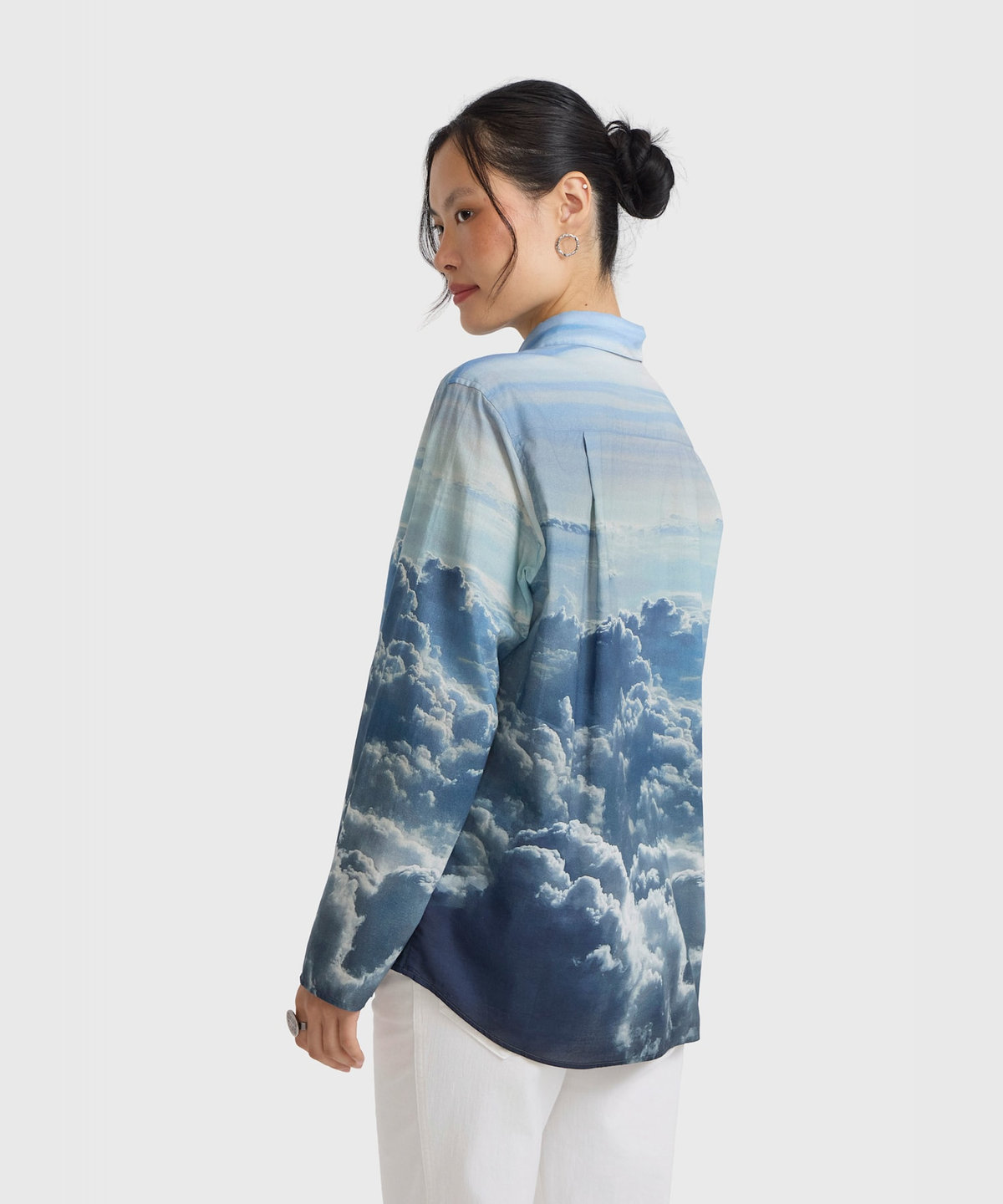 FEMME ウィメンズ フォトプリント コットン 長袖 ブラウス "Nuages" マルチ