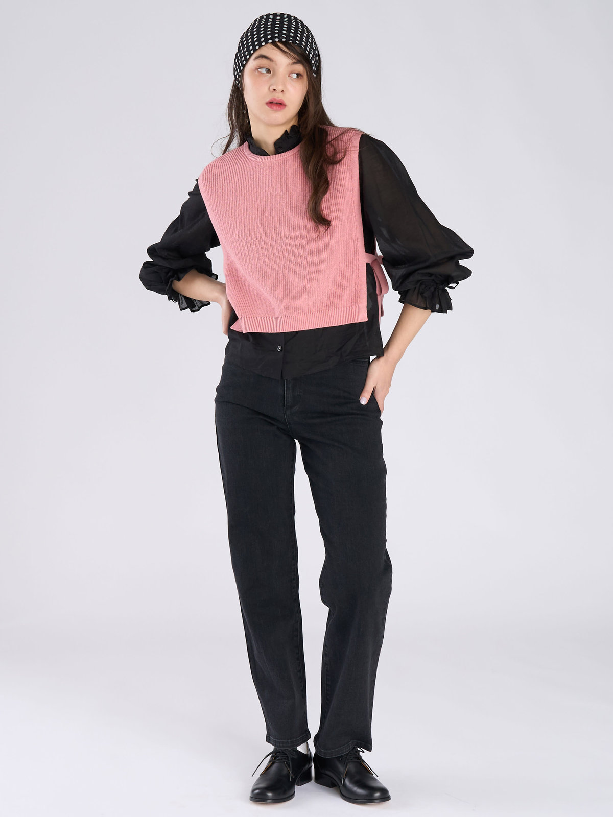 To b. by agnès b. コットン サイドリボン ベスト ピンク