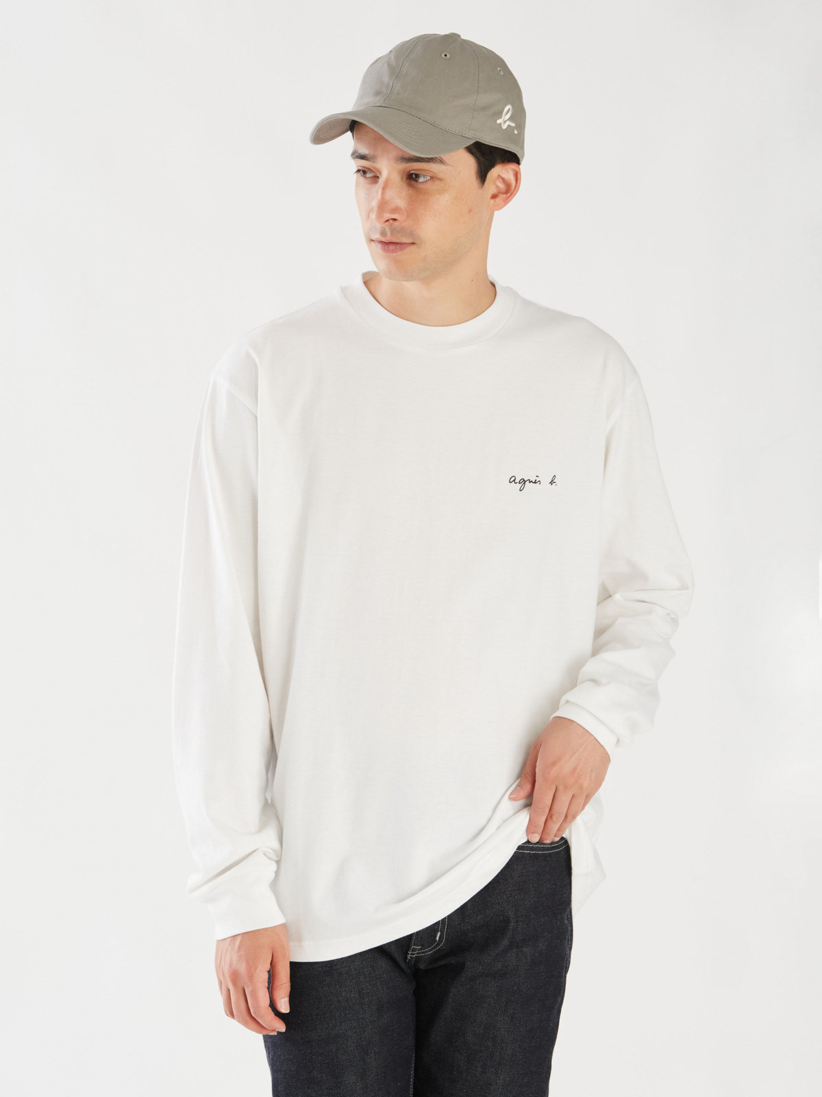 HOMME メンズ ロゴ コットン 長袖 Tシャツ "Christof" ホワイト