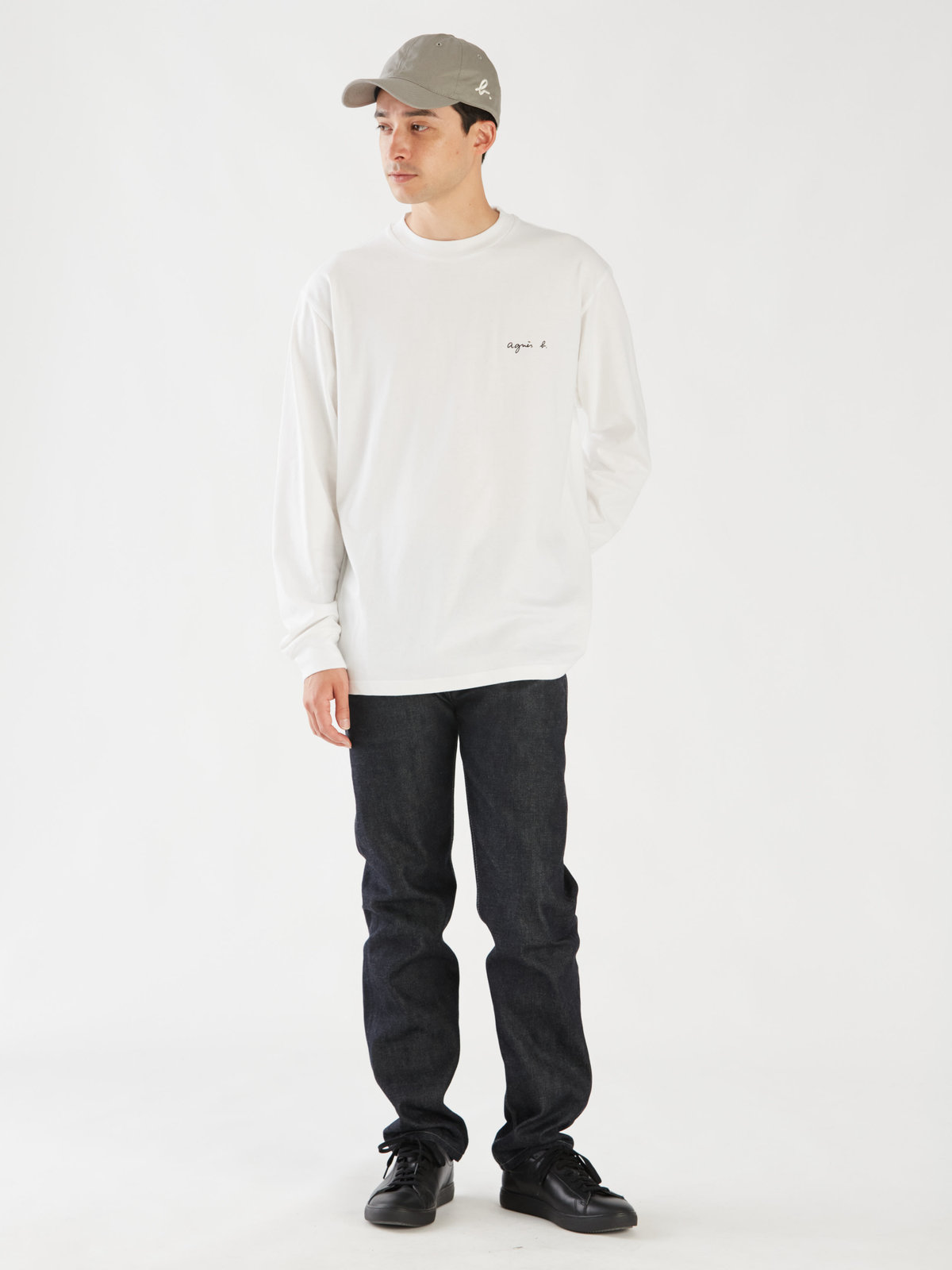 HOMME メンズ ロゴ コットン 長袖 Tシャツ "Christof" ホワイト