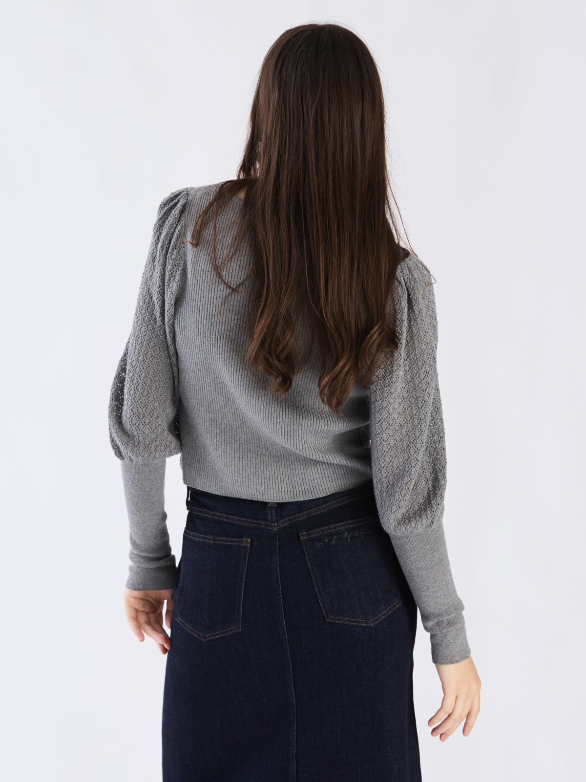 To b. by agnès b. 【Outlet】WW60 PULLOVER リブ x オープンワークスリーブプルオーバー グレー