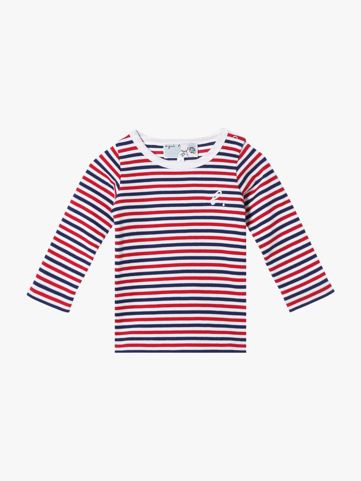ENFANT ベビー ベビー "b."ロゴ 刺繍 トリコロールボーダー コットン 長袖 Tシャツ ネイビー